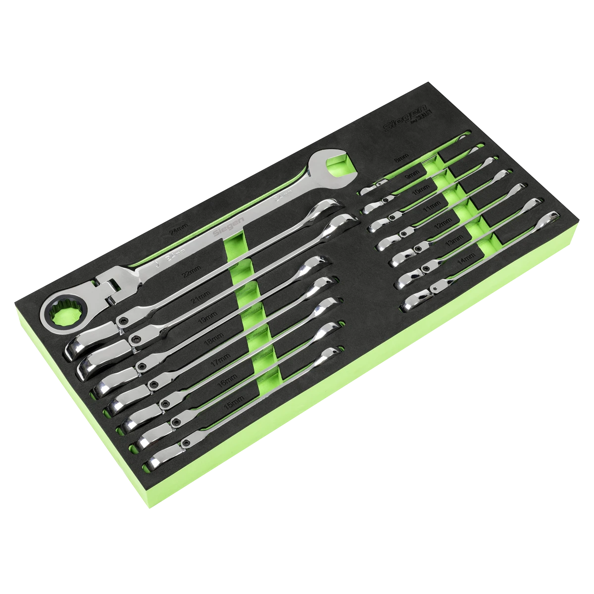 Siegen 15 Piece Combination Flexible Ratchet Spanners 8mm – 24mm In EVA Foam Storage Block With A Manufacturers LifeTime Guarantee S01329