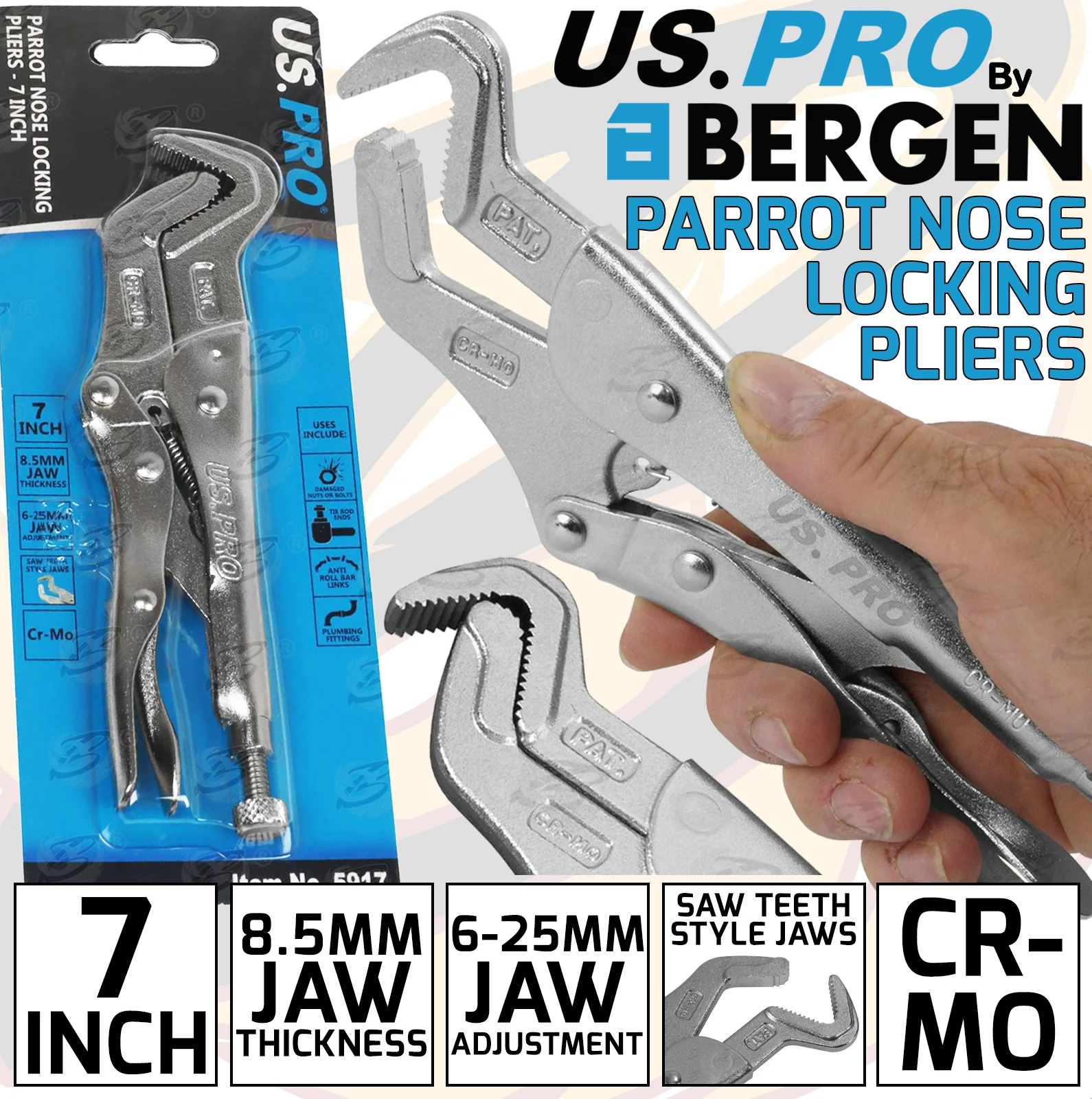 US Pro 178mm ( 7″ ) Parrot Nose Locking Pliers  5917