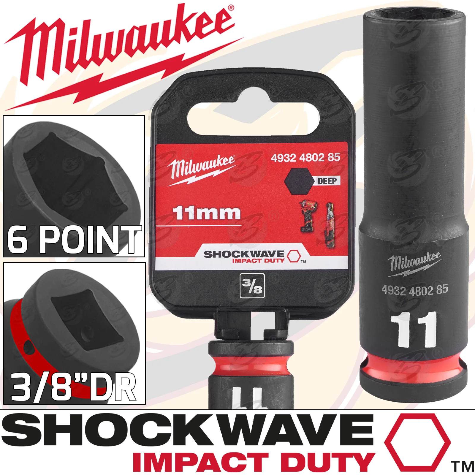 Milwaukee 11mm 3/8″ Drive 6 Point Deep Impact Socket ( Single ) ( 4932480285 )