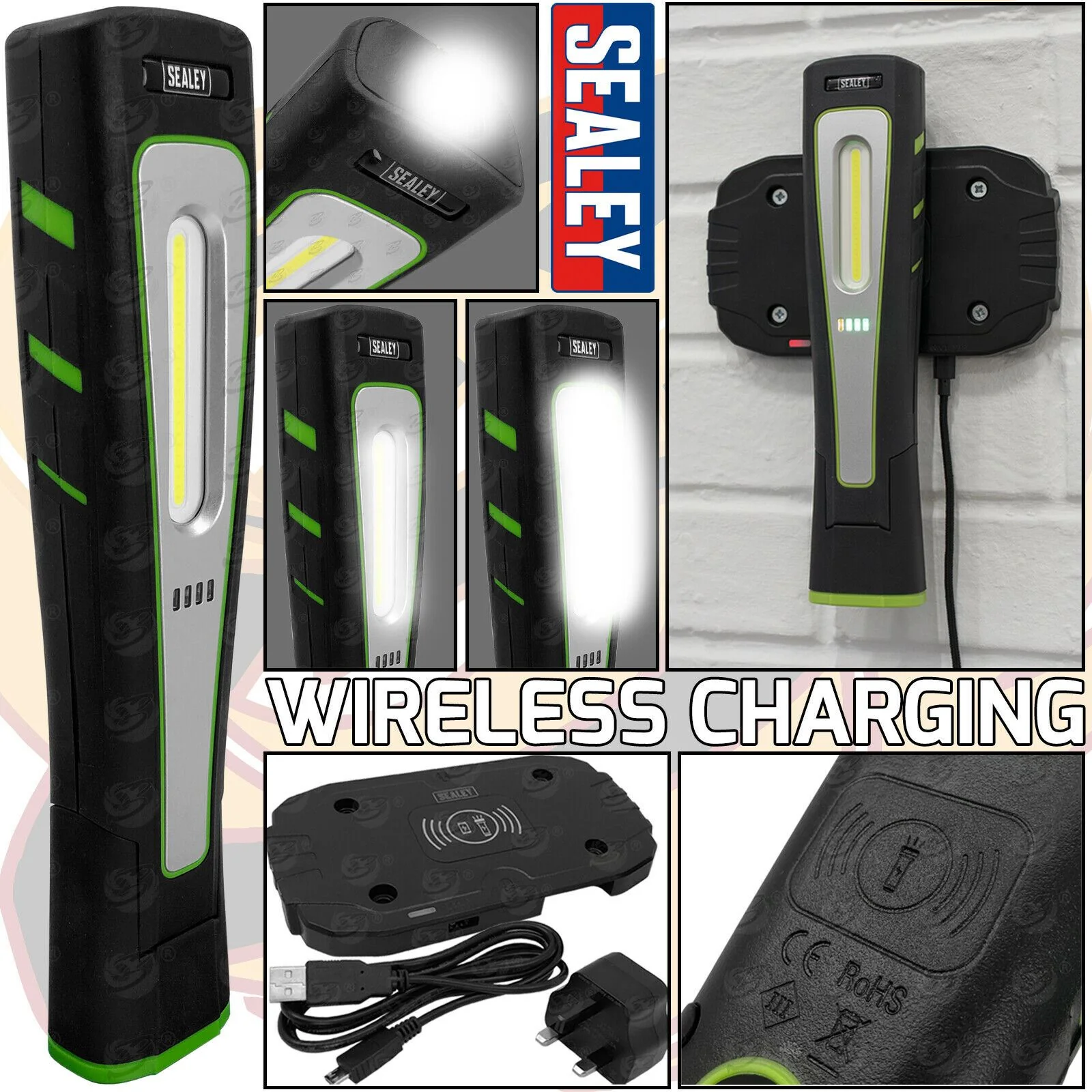 SEALEY WIRELESS CHARGING COB LED WORK LIGHT TORCH LI – ION