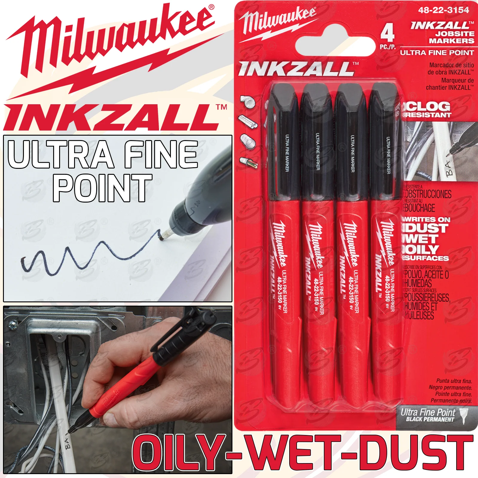 Milwaukee Inkzall Ultra Fine Point All Surface Marker Pens ( x 4 ) ( 48223154 )
