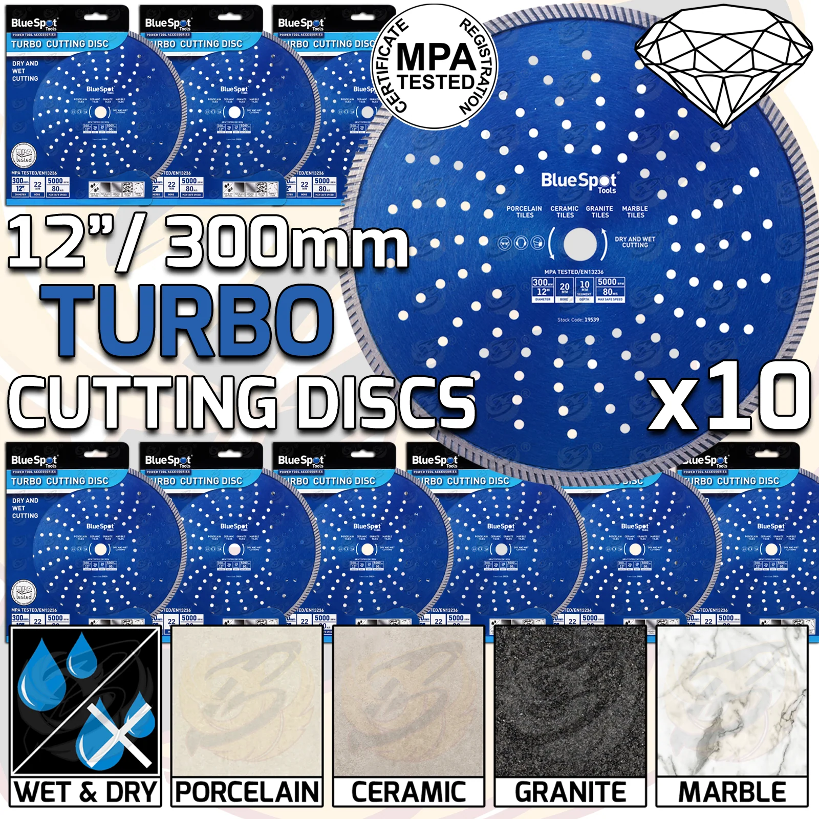 BLUESPOT 12″ / 300MM TURBO DIAMOND CUTTING DISC ( X 10 )
