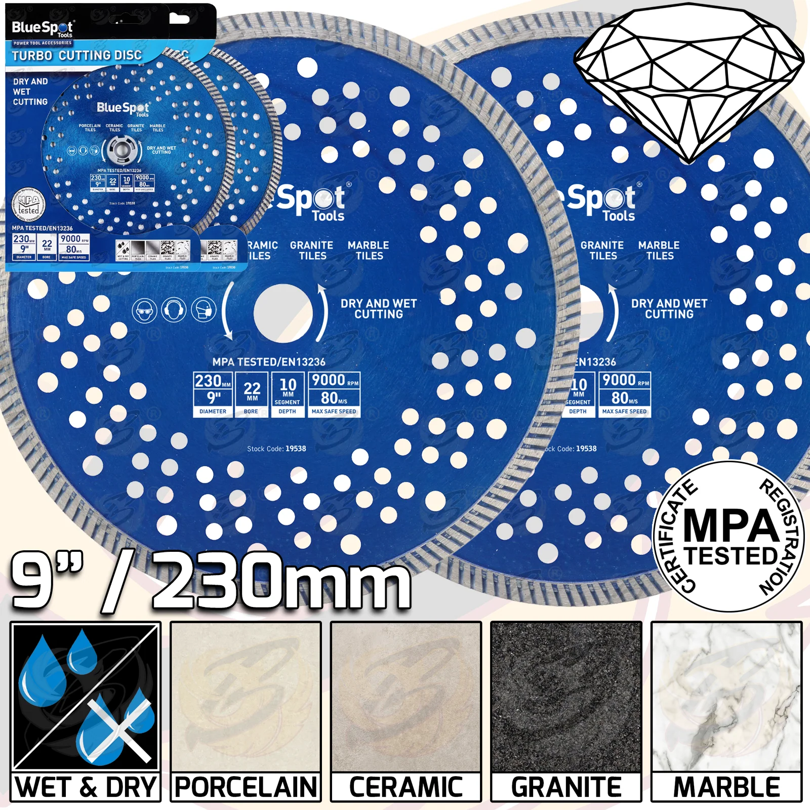 BLUESPOT 9″ / 230MM TURBO DIAMOND CUTTING DISC ( X 2 )