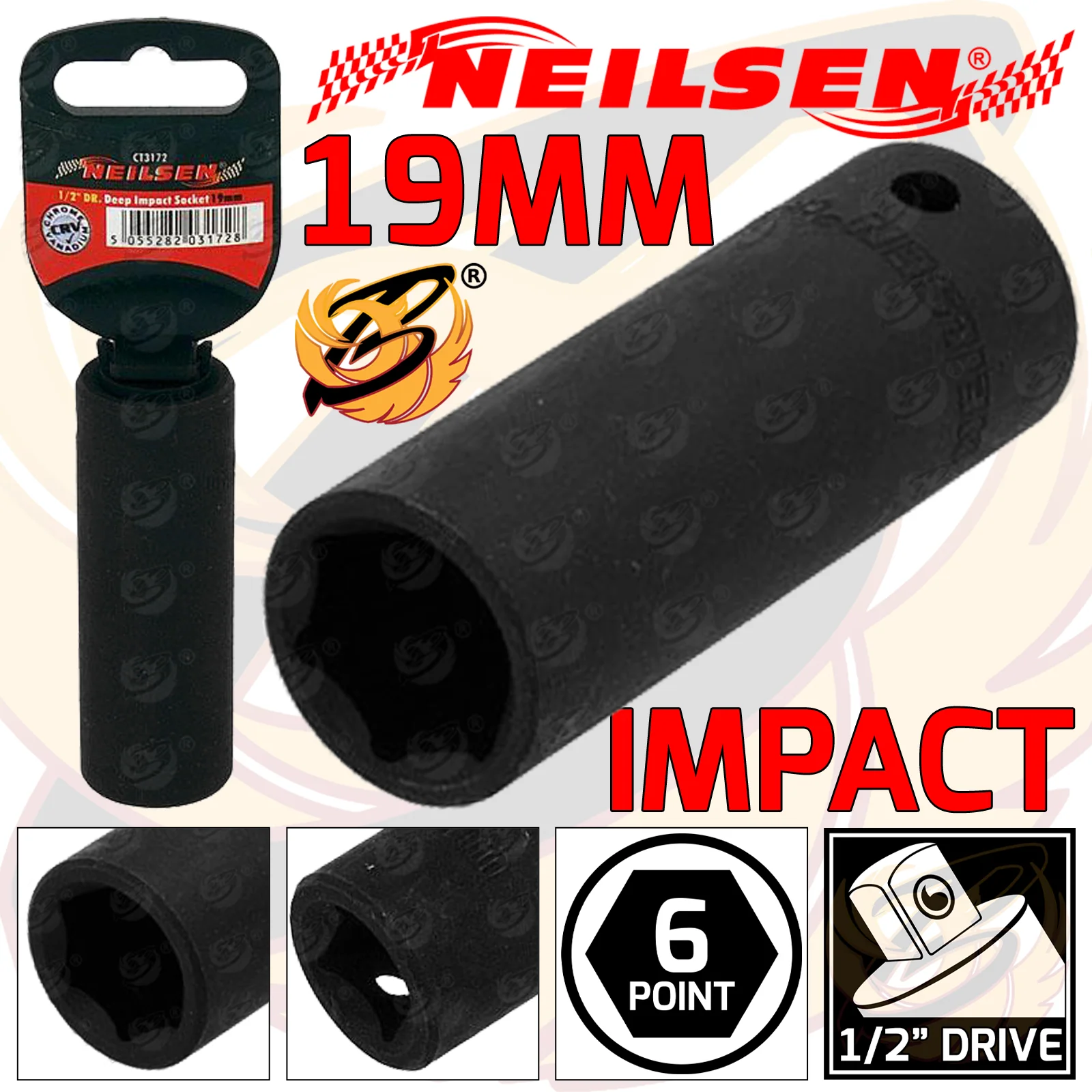 Neilsen 19mm 1/2″ Drive 6 Point Deep Impact Socket ( Single ) ( CT3172 )