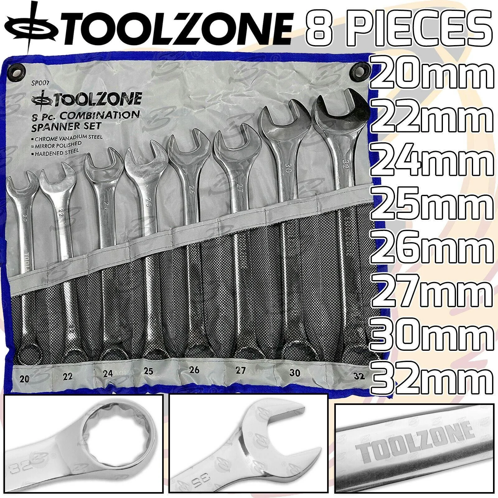 Toolzone 8 Piece Jumbo Combination Spanner Set 22mm – 32mm ( SP007 )