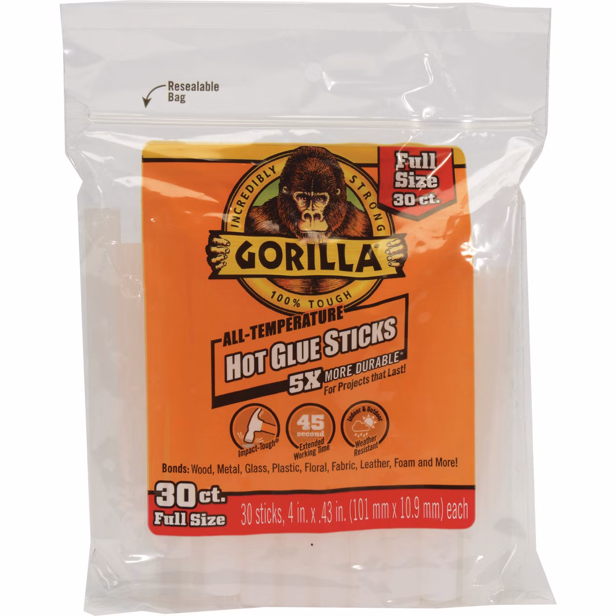 Gorilla 4 In. Standard Clear Hot Melt Glue (30-Pack)