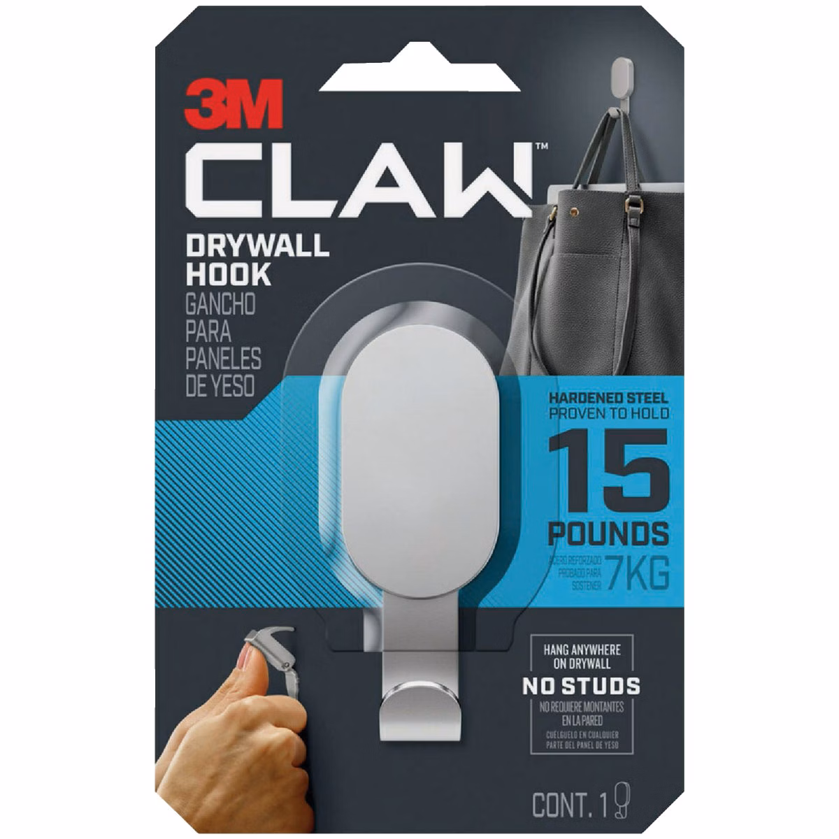 3M Claw 15 Lb. Silver Drywall Hook