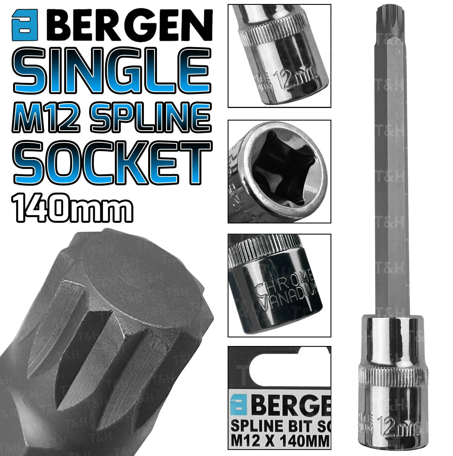 US PRO M12 1/2″ DRIVE 140MM LONG SPLINE BIT SOCKET ( SINGLE )