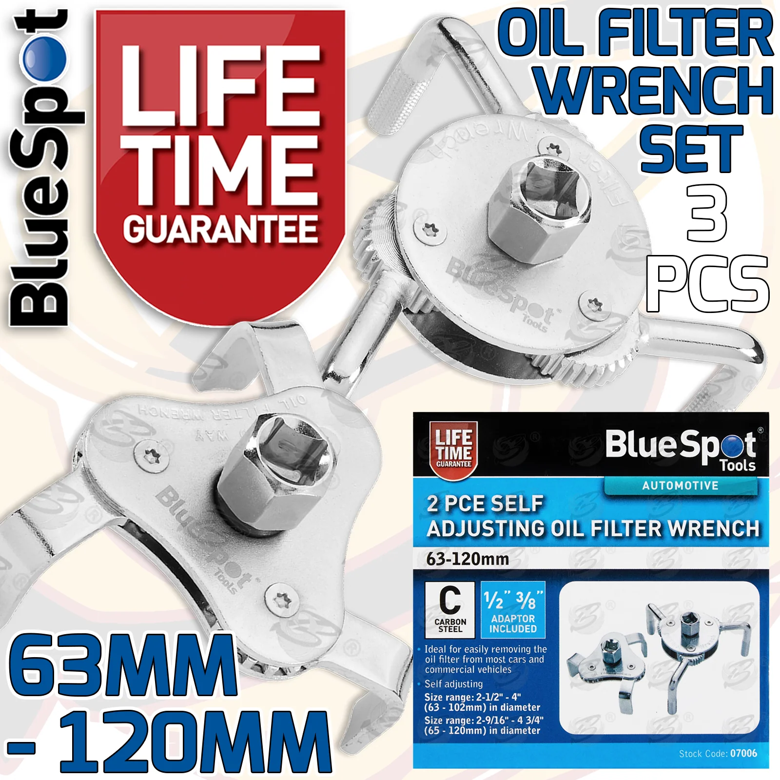 BlueSpot 2 Piece Self Adjusting Oil Filter Wrench ( 63 – 120mm ) ( 07006 )