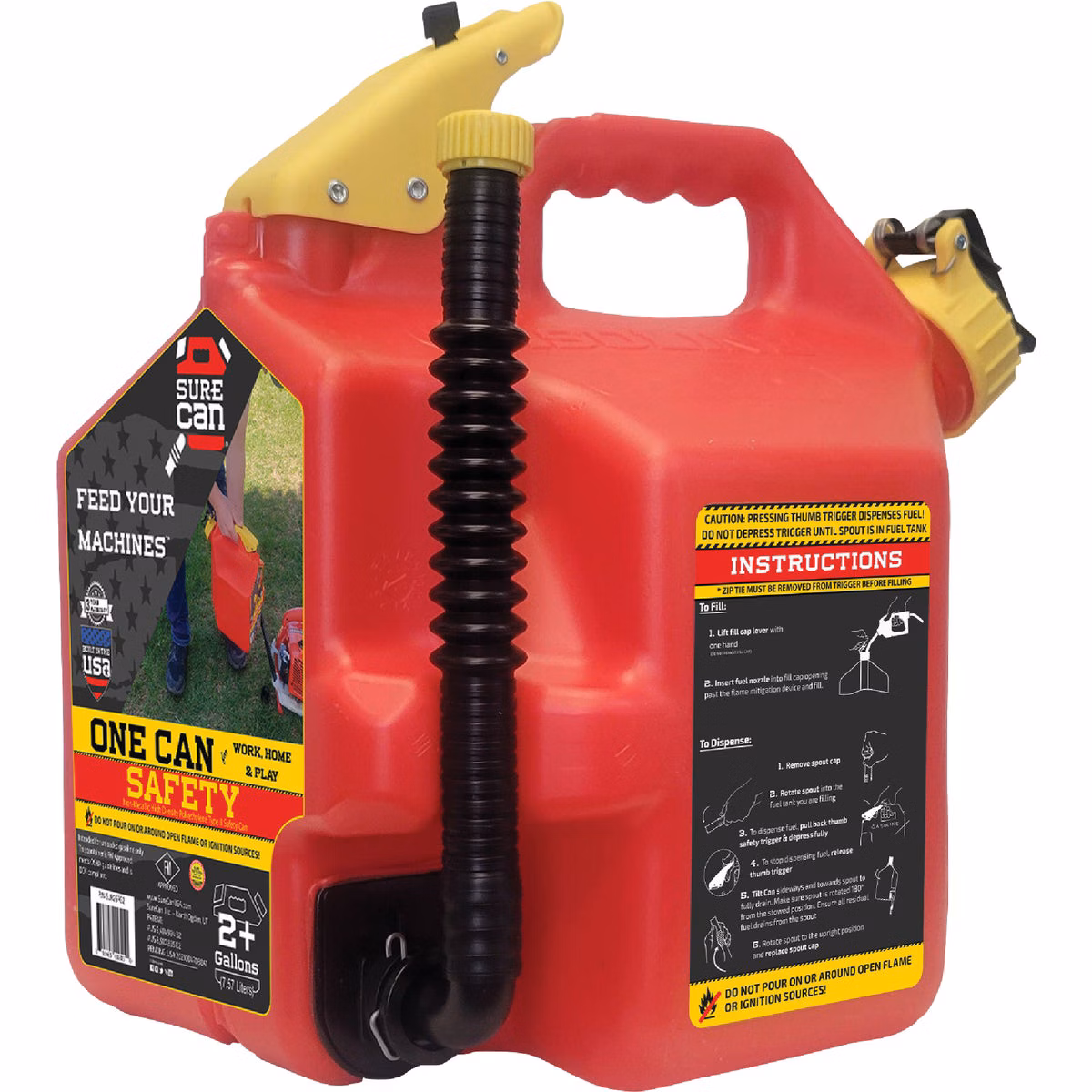 SureCan 2+ Gal. Plastic Gasoline Fuel Can, Red