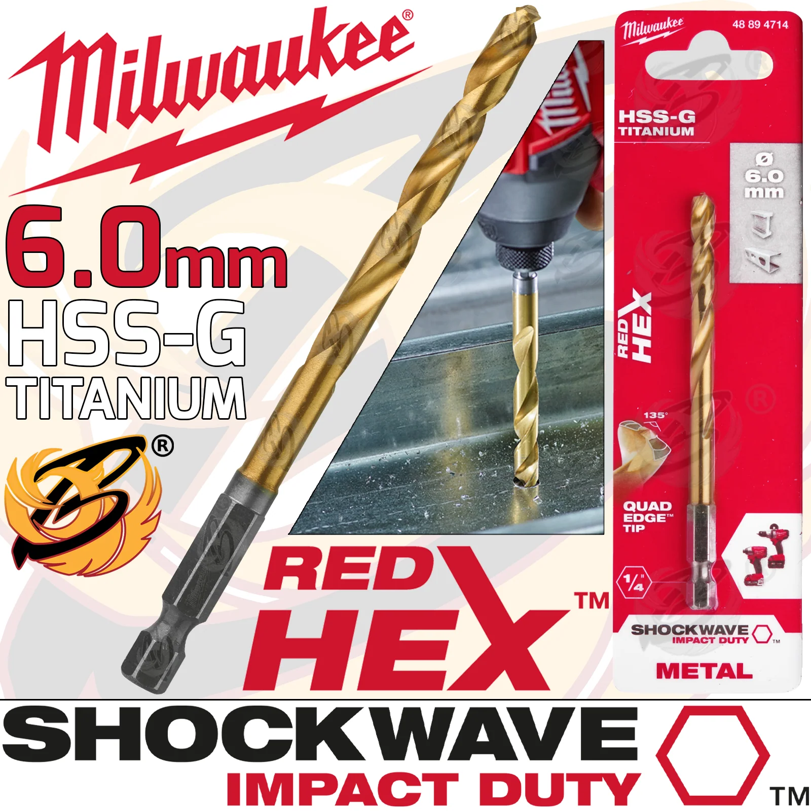 Milwaukee 6mm HSS Titanium Metal Red Hex Drill Bit ( 48894714 )