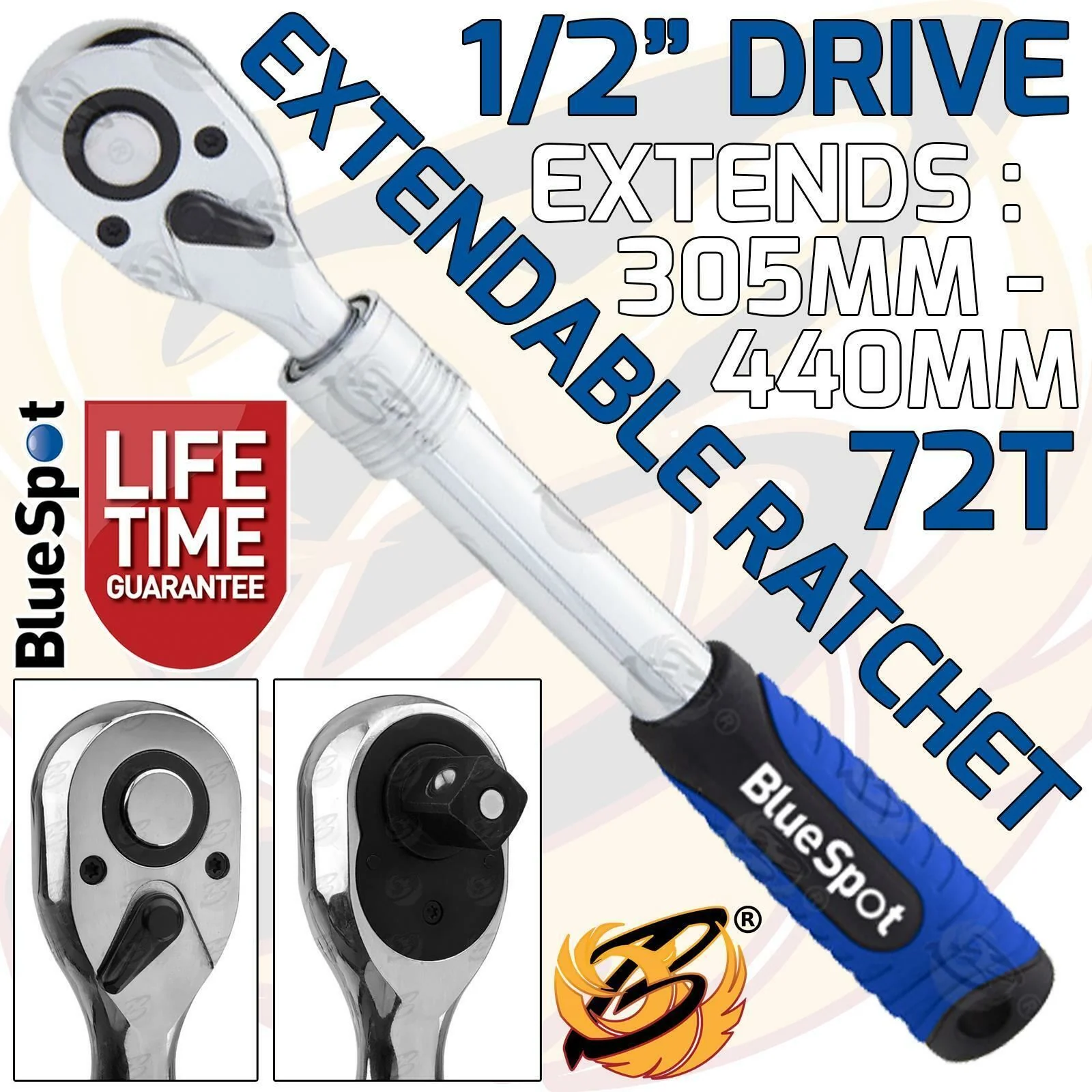 BlueSpot 1/2″ Drive 72 Tooth Extendable Ratchet Handle ( 02027 )