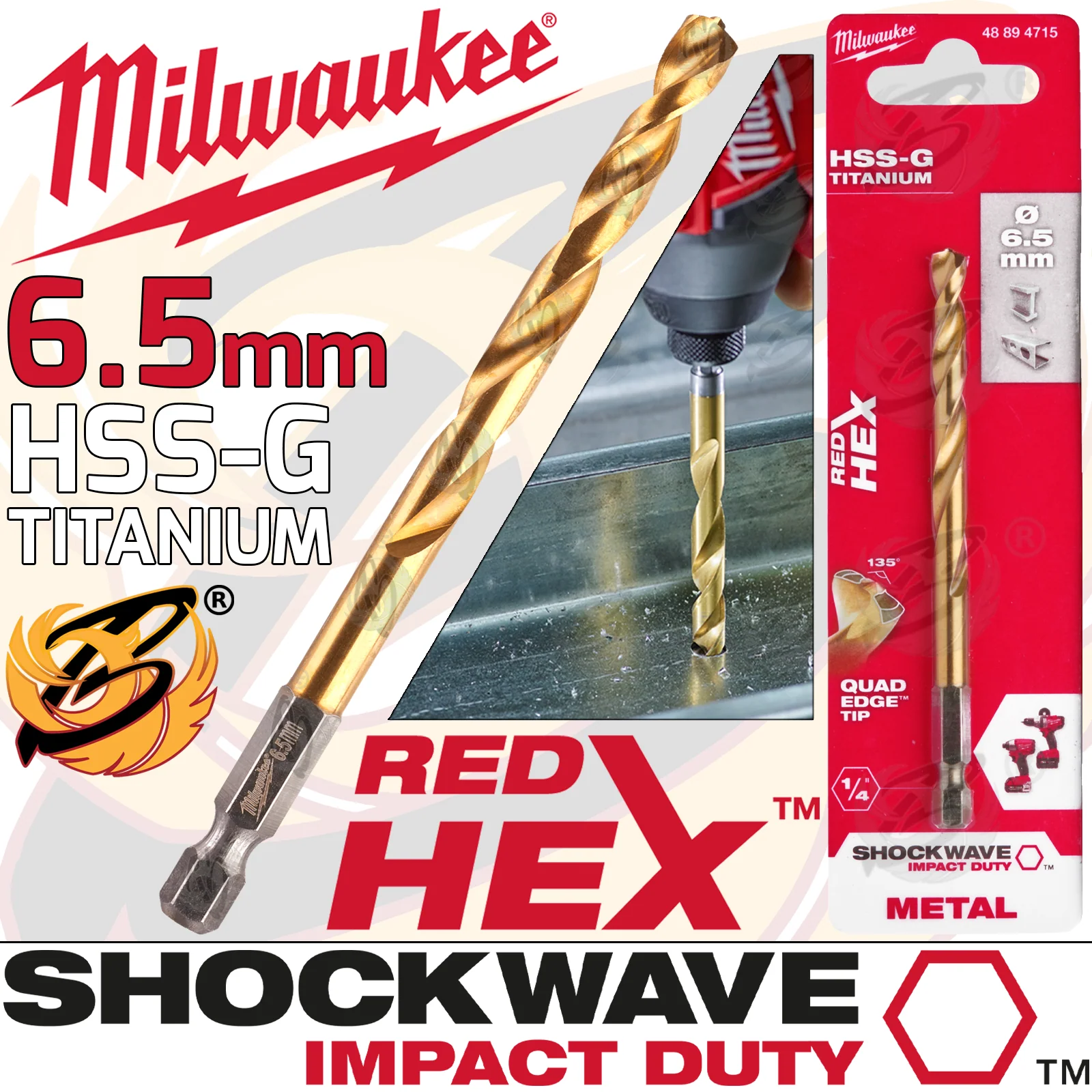 Milwaukee 6.5mm HSS Titanium Metal Red Hex Drill Bit ( 48894715 )