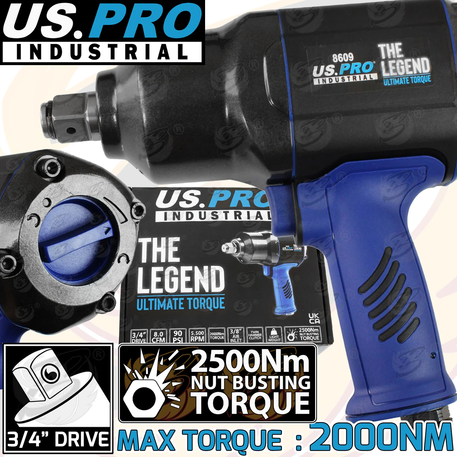 US Pro 3/4″ Drive Air Impact Wrench 2500Nm ( The Legend )  8609