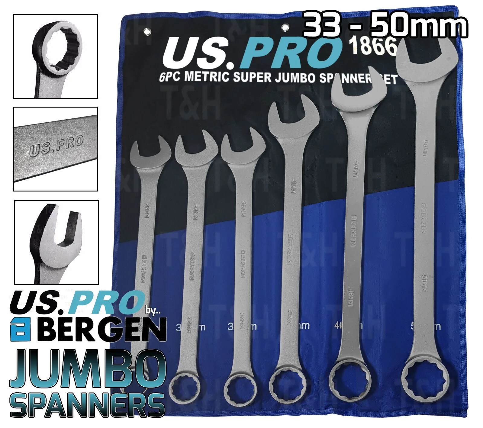 US Pro 6 Piece Jumbo Combination Spanner Set 33mm – 50mm  1866