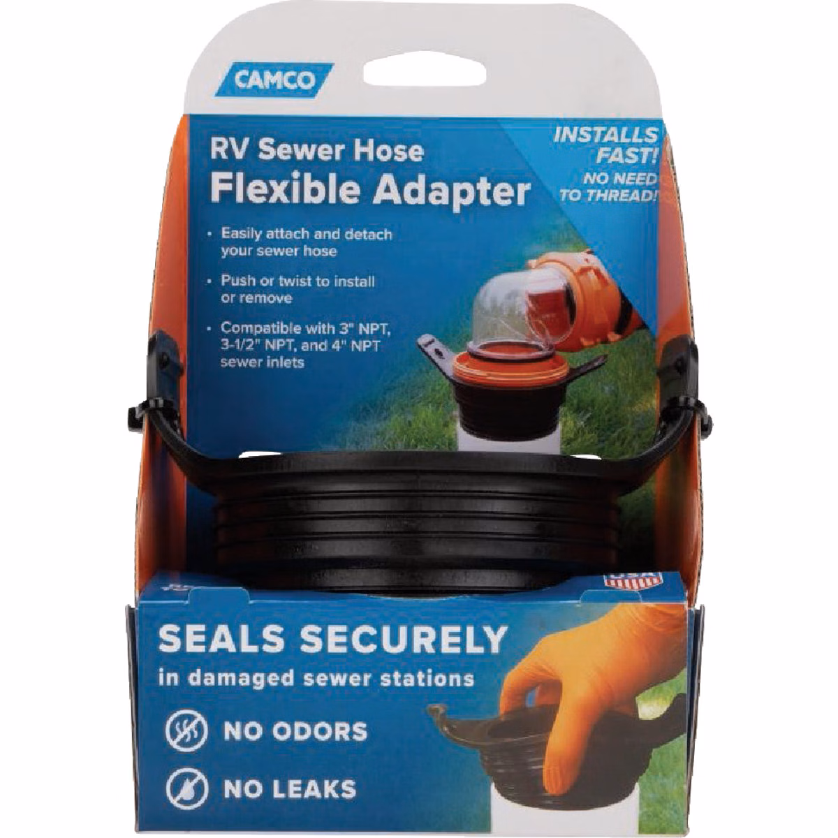 Camco Flexible 3-in-1 RV Sewer Hose Flexible Adapter
