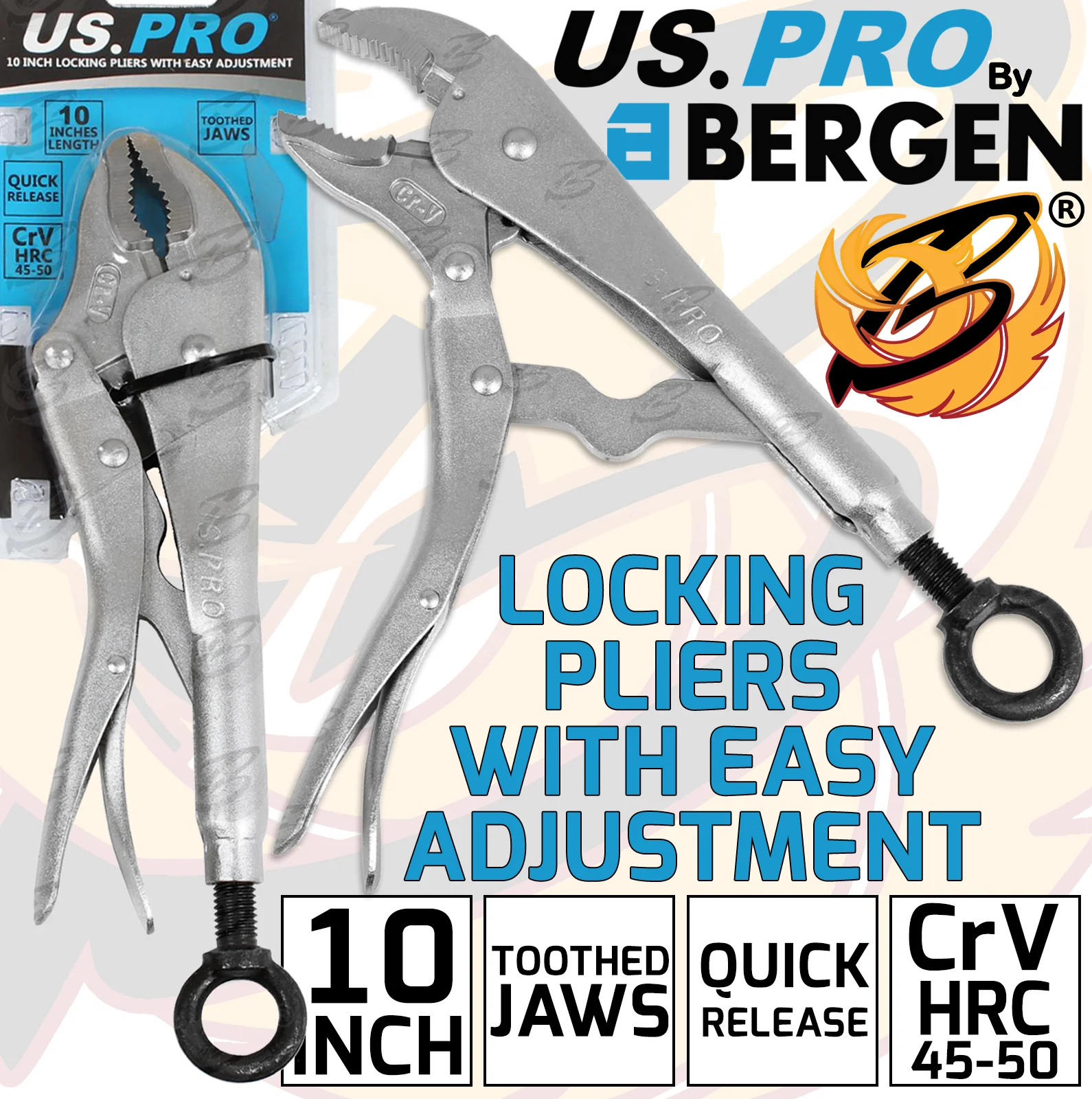 US Pro 10″ Curved Jaw Locking pliers With Easy Adjustment  5899
