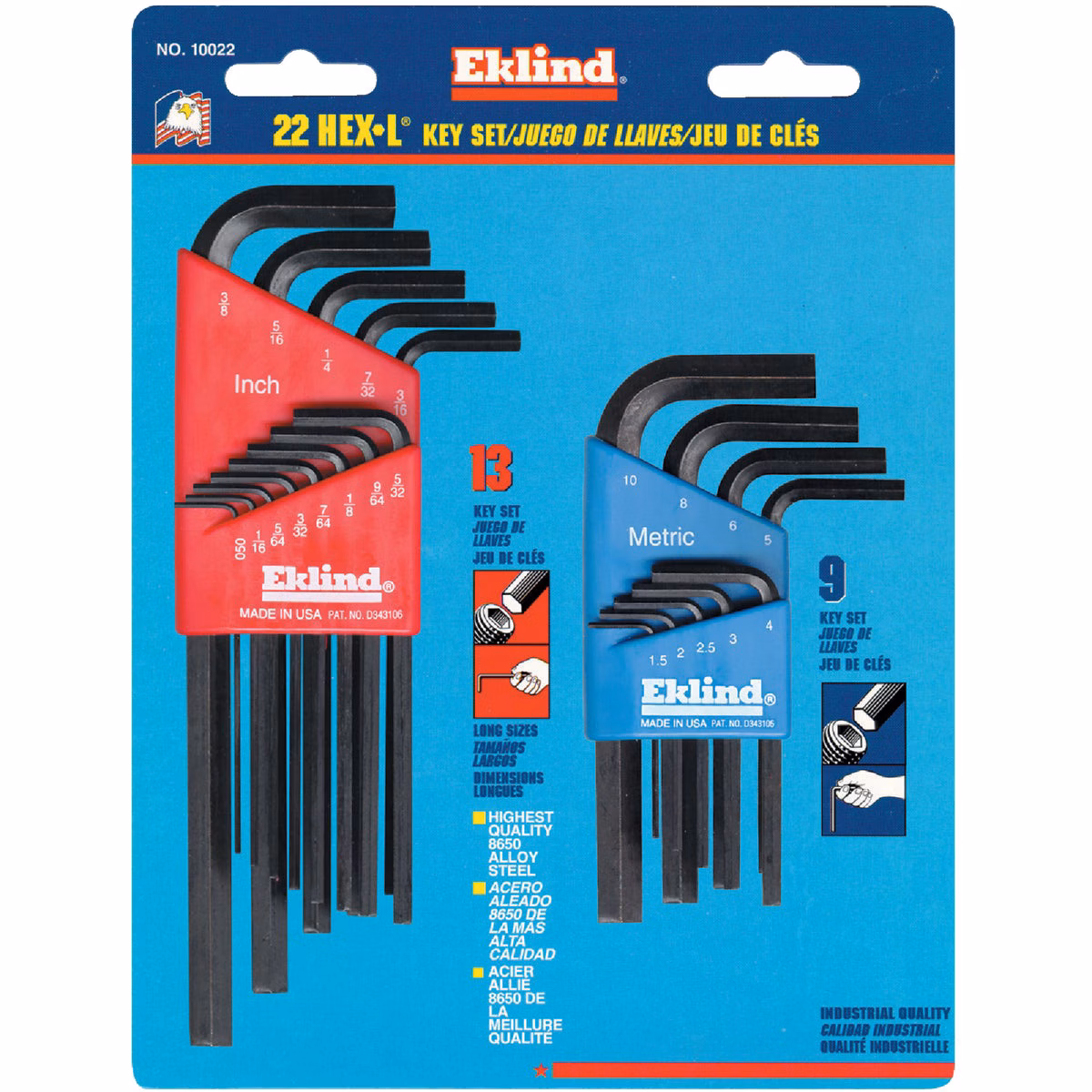 Eklind Combination SAE/Metric Hex Key Set, 22-Piece