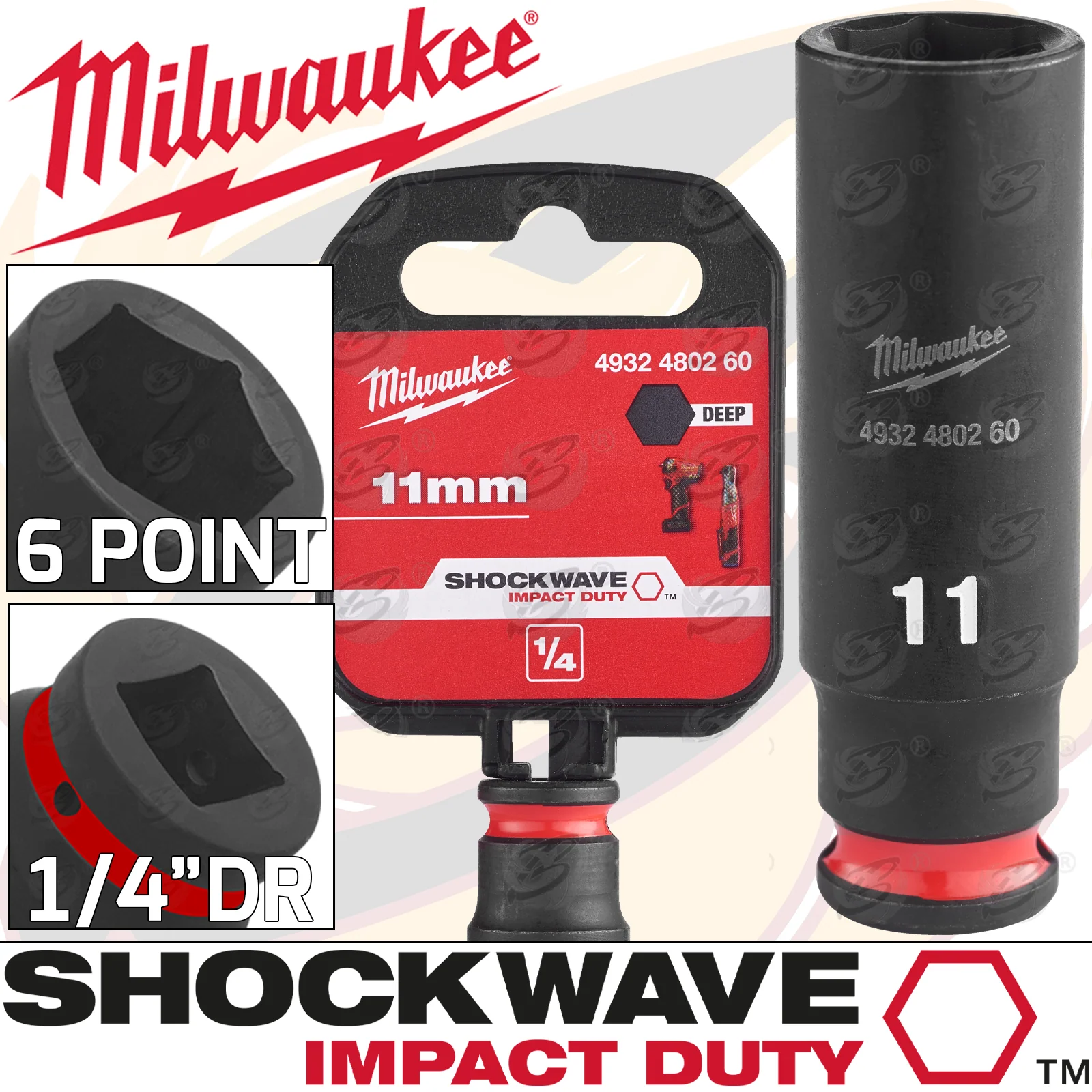 Milwaukee 11mm 1/4″ Drive 6 Point Deep Impact Socket ( Single ) ( 4932480260 )