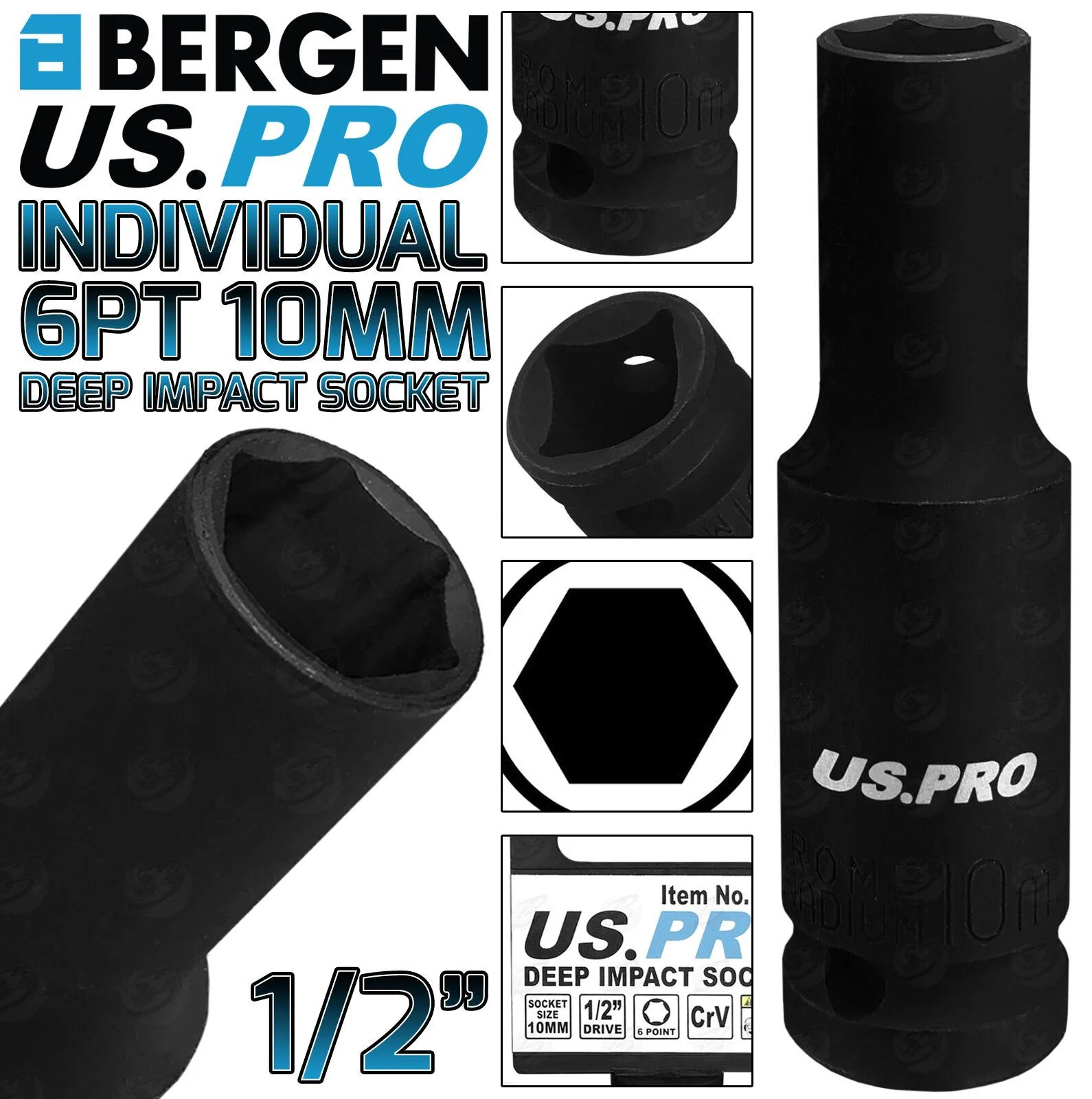 US Pro 10mm 1/2″ Drive 6 Point Deep Impact Socket ( Single )  3370
