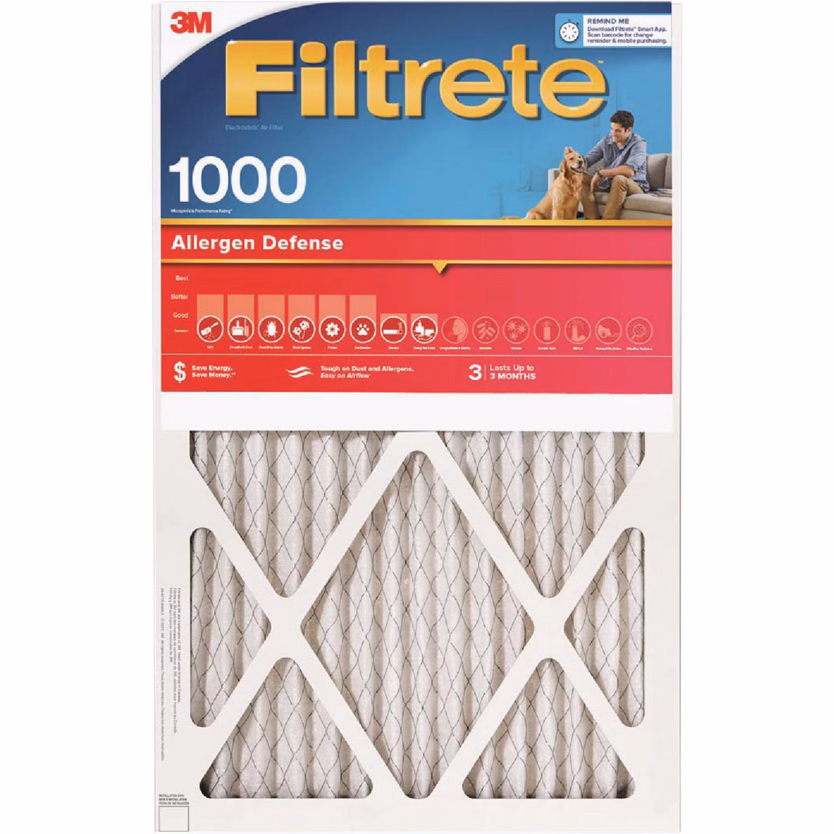 Filtrete 12 In. x 20 In. x 1 In. 1000/1085 MPR Allergen Defense Furnace Filter, MERV 11