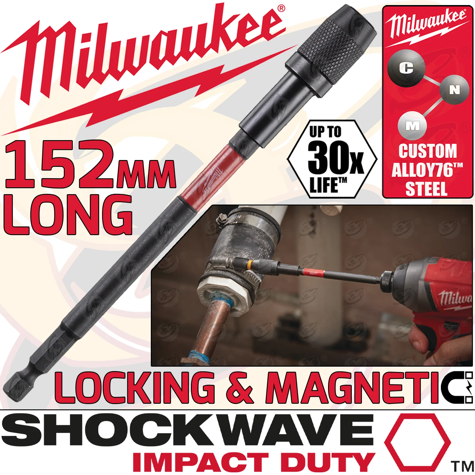 Milwaukee 152mm Locking Bit Holder ( Shockwave Impact Duty ) ( 4932472067 )