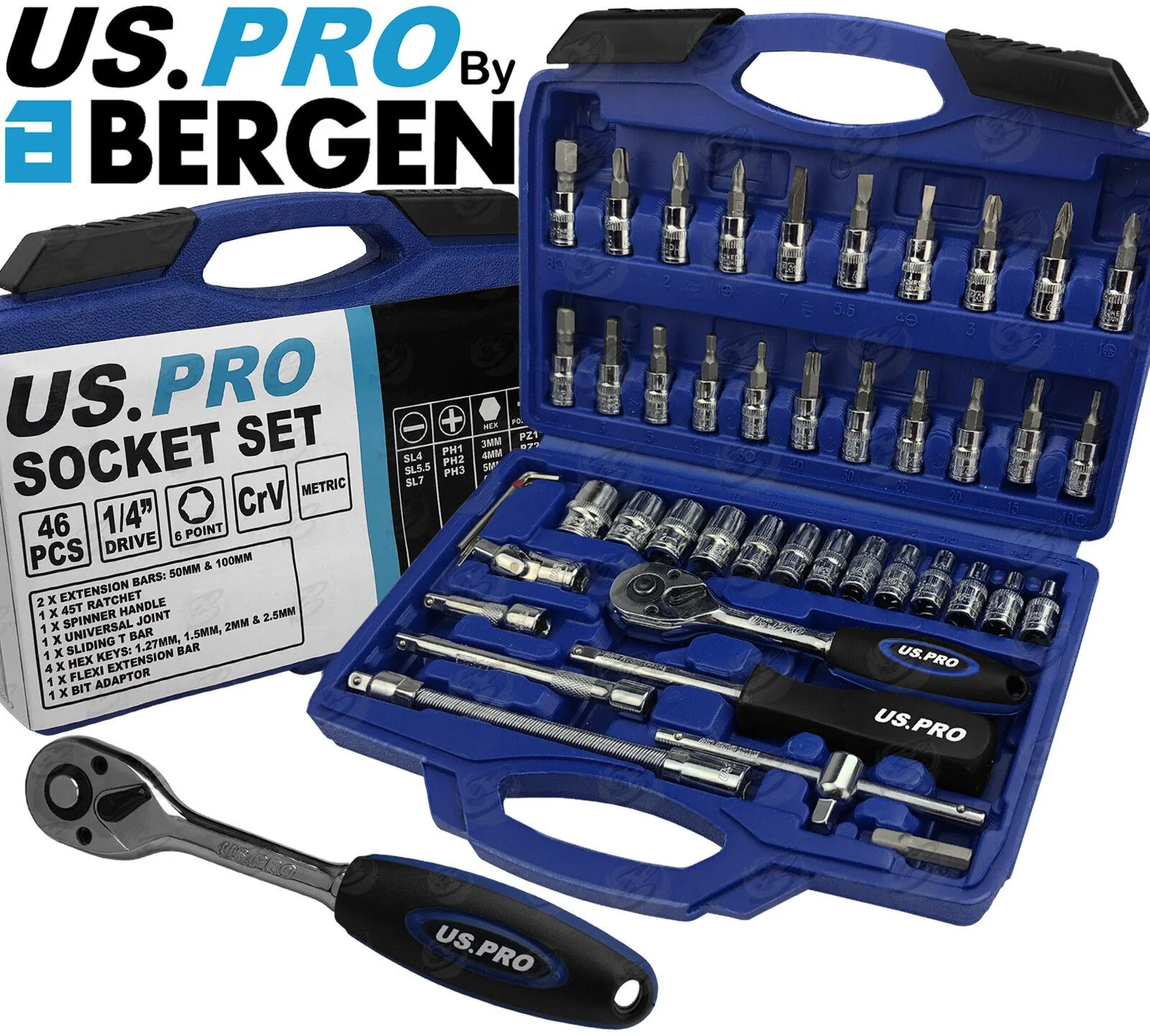 US Pro 46 Piece 1/4″ Drive Socket & Bit Set 4mm – 14mm  1387