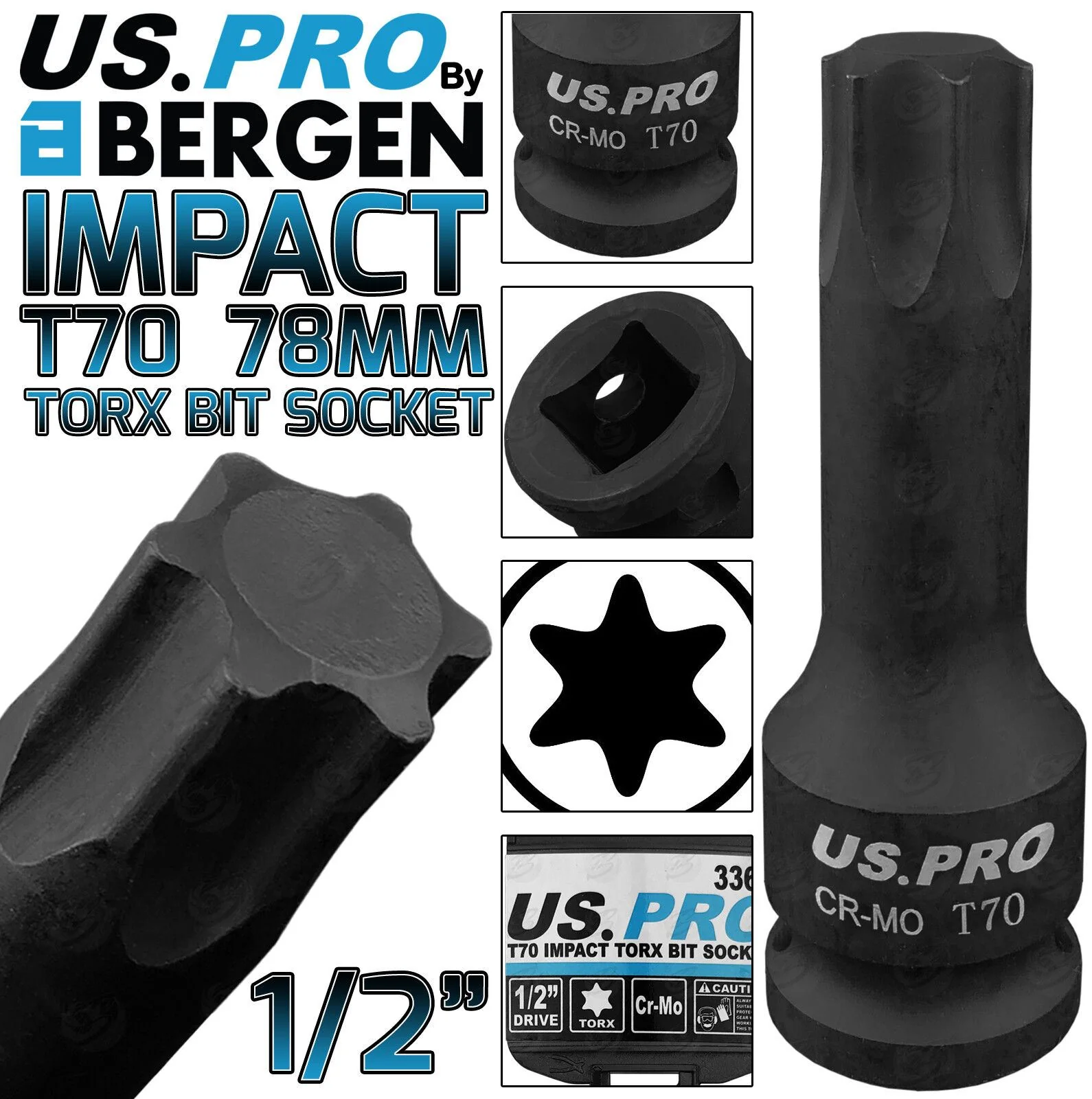 US Pro T70 1/2″ Drive 78mm Long Impact Torx Bit Socket ( Single )  3362