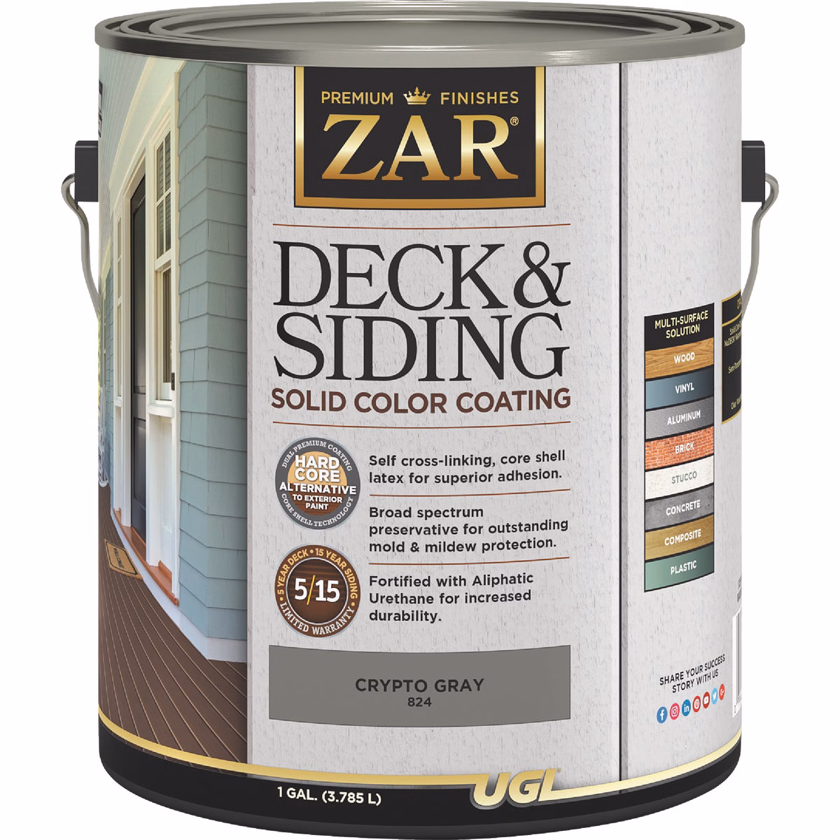 ZAR Solid Deck & Siding Coating, Crypto Gray, 1 Gal.