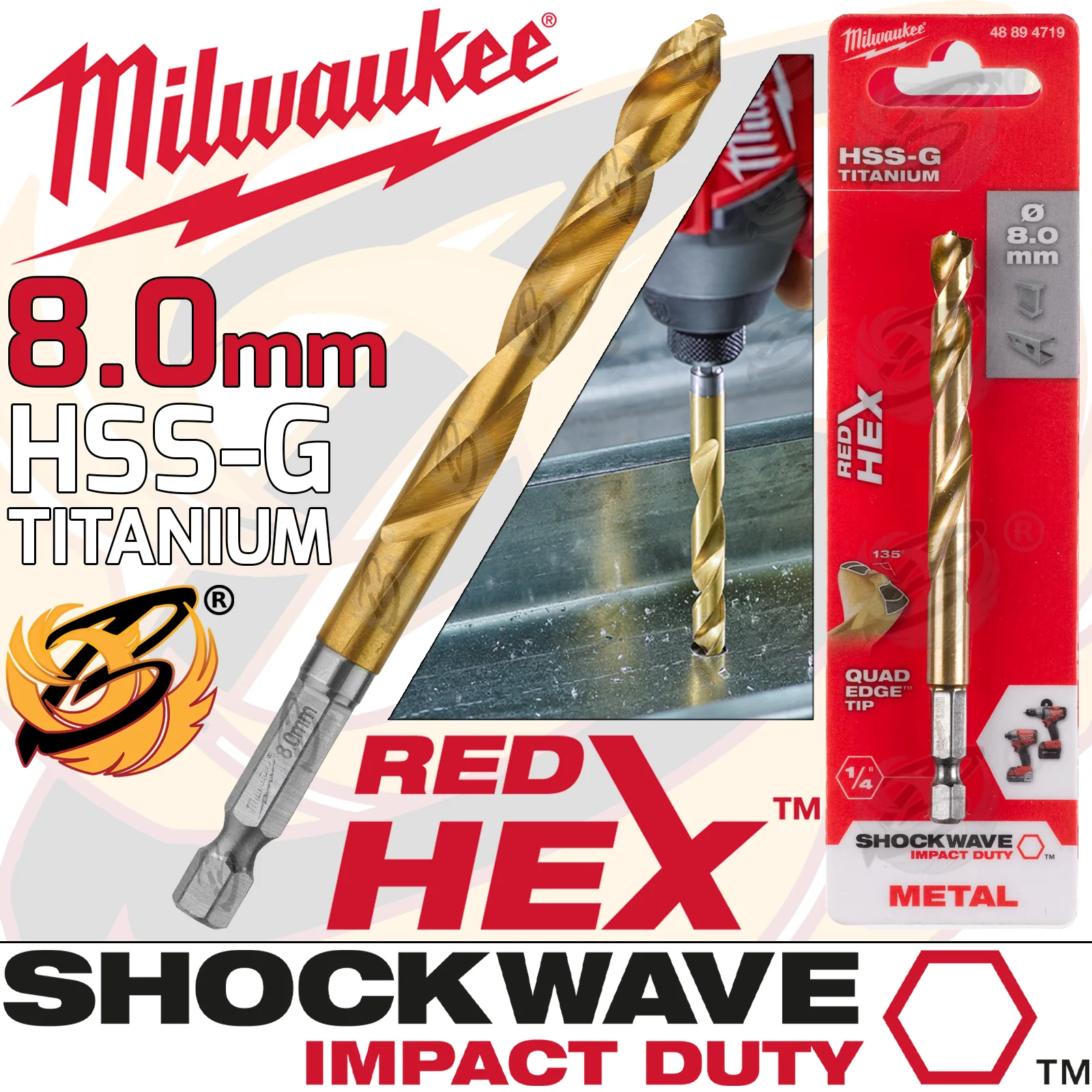 Milwaukee 8mm HSS Titanium Metal Red Hex Drill Bit ( 48894719 )