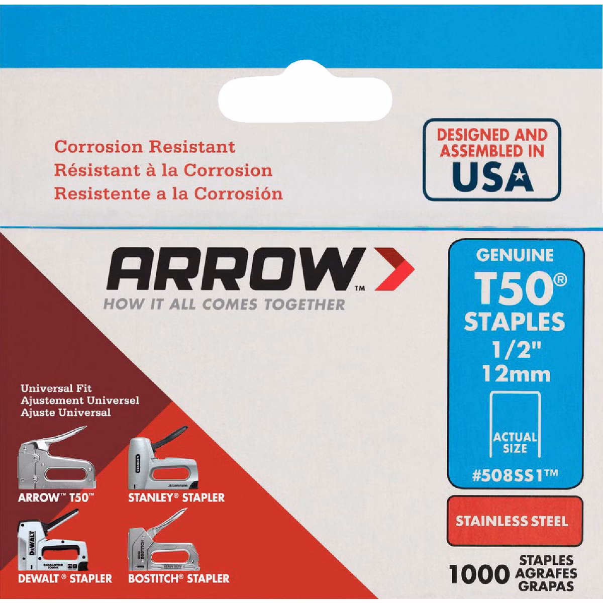 Arrow T50 Heavy-Duty Stainless Steel Staple, 1/2 In. (1000-Pack)