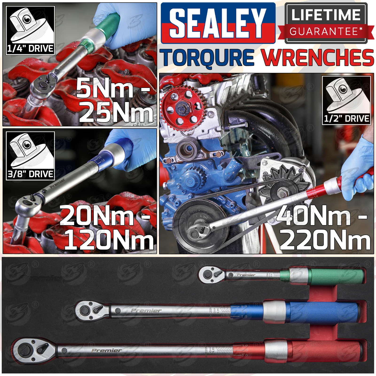 Sealey 3 Piece 1/4″ & 3/8″ & 1/2″ Drive Calibrated Torque Wrench Set ( STW900SET )