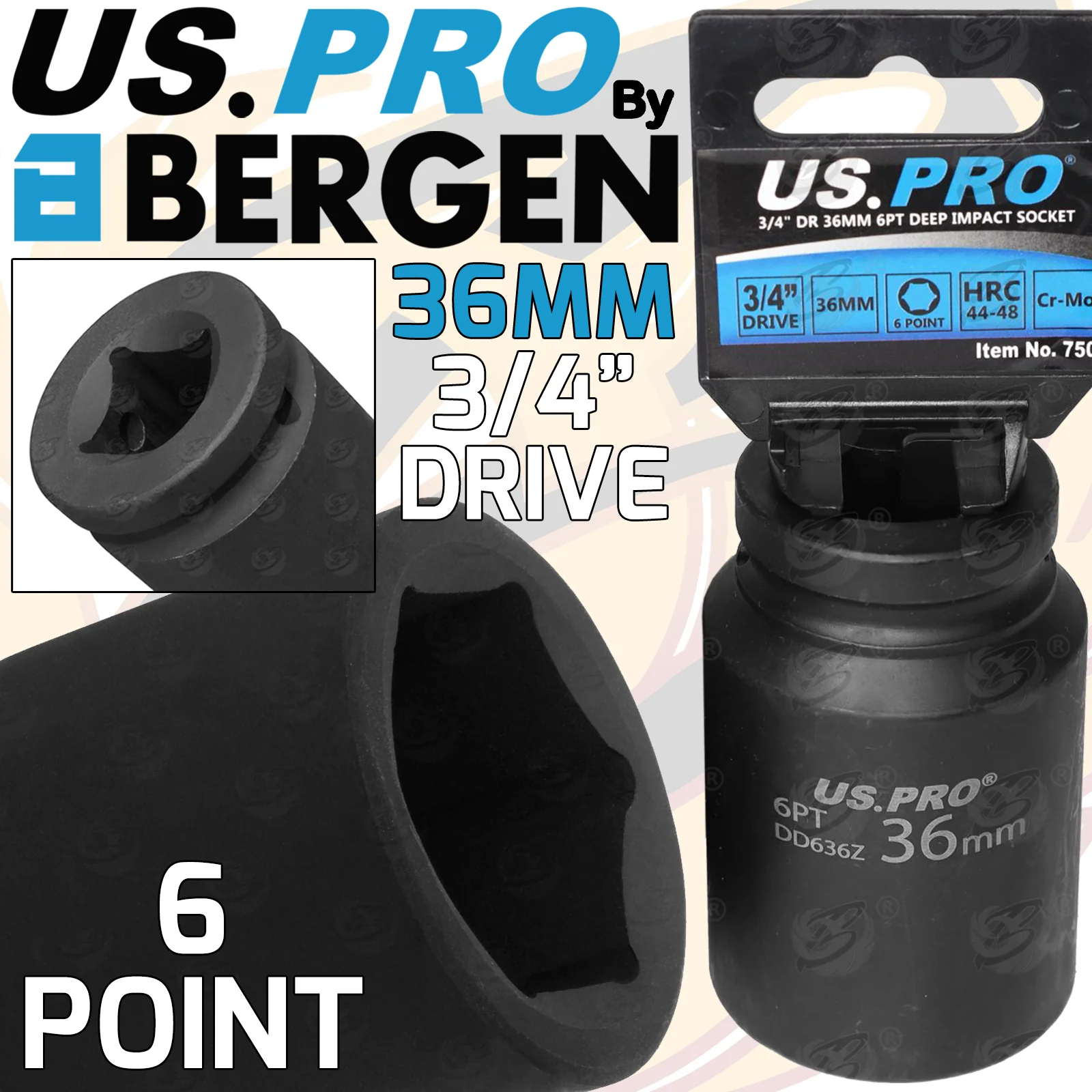 US Pro 36mm 3/4″ Drive 6 Point Deep Impact Socket  7509