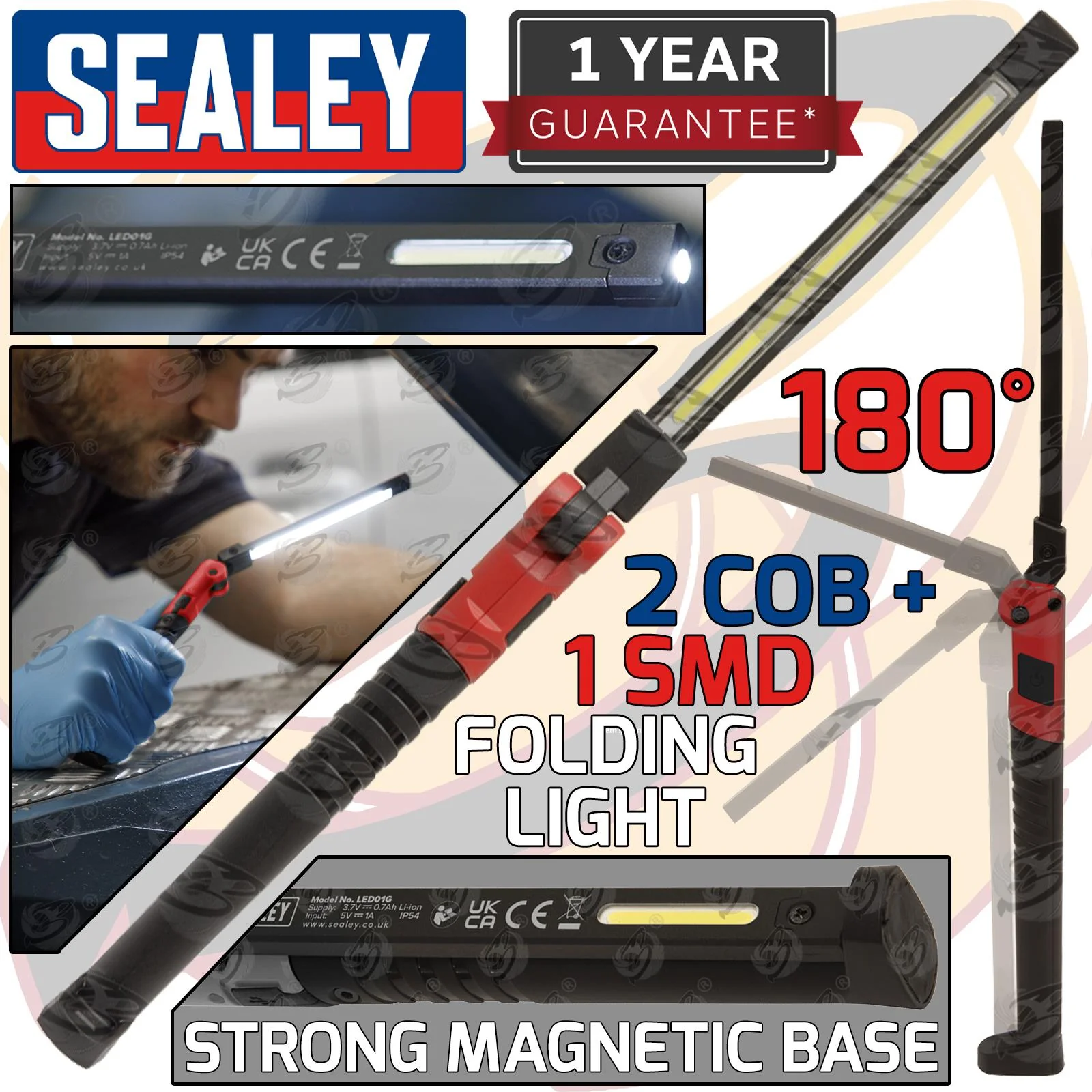 Sealey Rechargeable Smd Led Li – Ion Work Light ( Red ) ( LED01R )