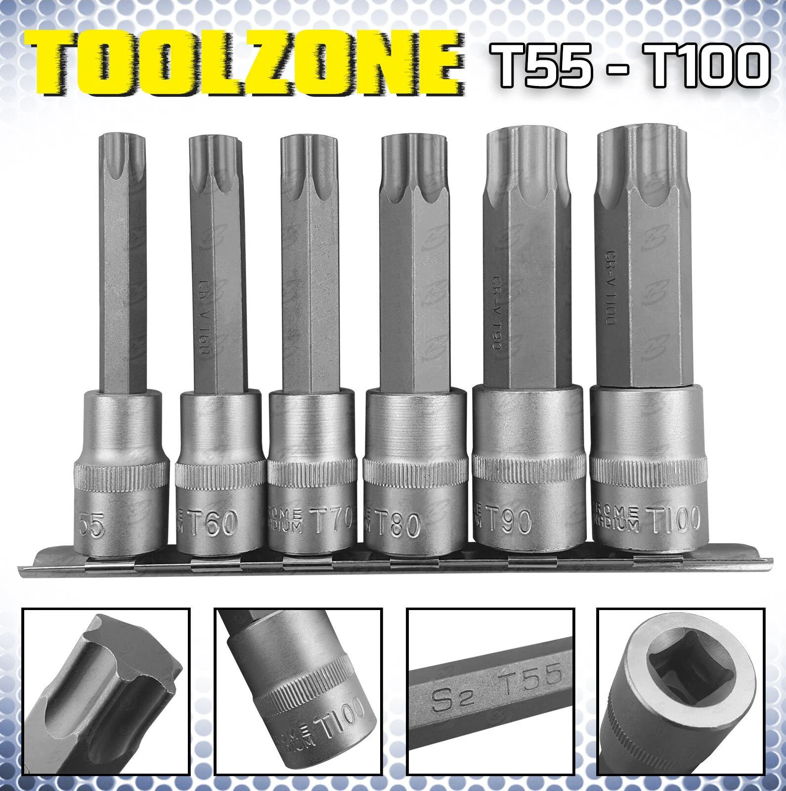 Toolzone 6 Piece 1/2″ Drive Extra Large Torx Bit Sockets T55 – T100 ( TX036 )