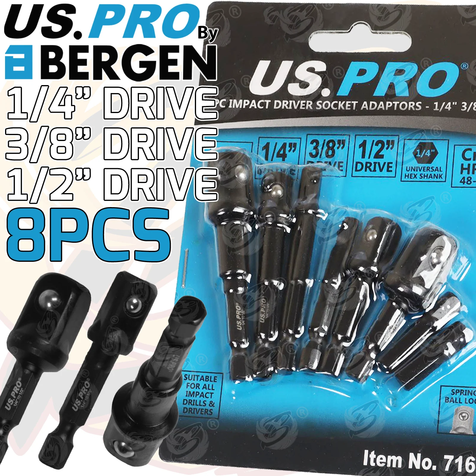US Pro 8 Piece Impact Drill Adaptors  7167