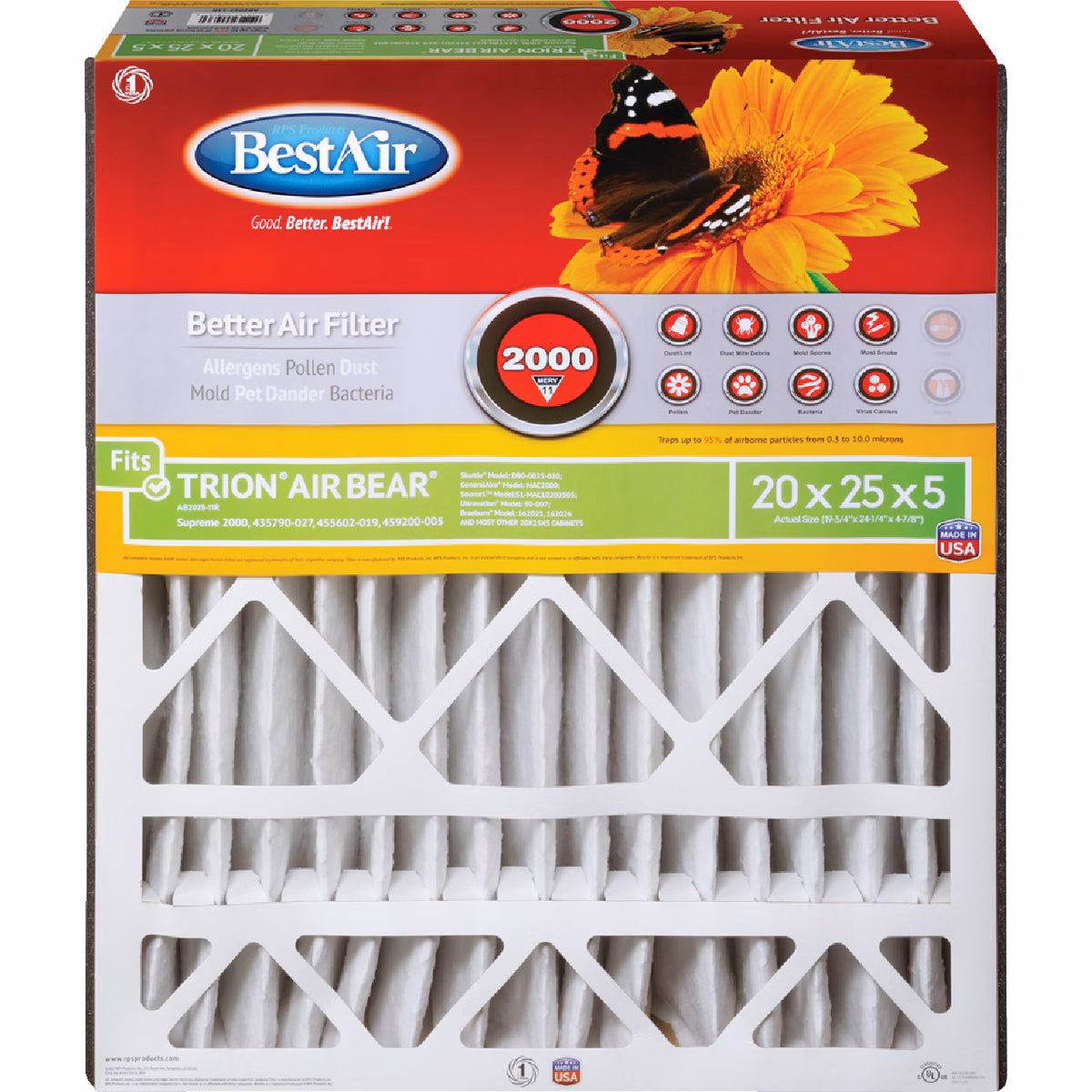 BestAir 20 In. x 25 In. x 5 In. Trion Air Bear MERV 11 Deep Pleat Furnace Filter