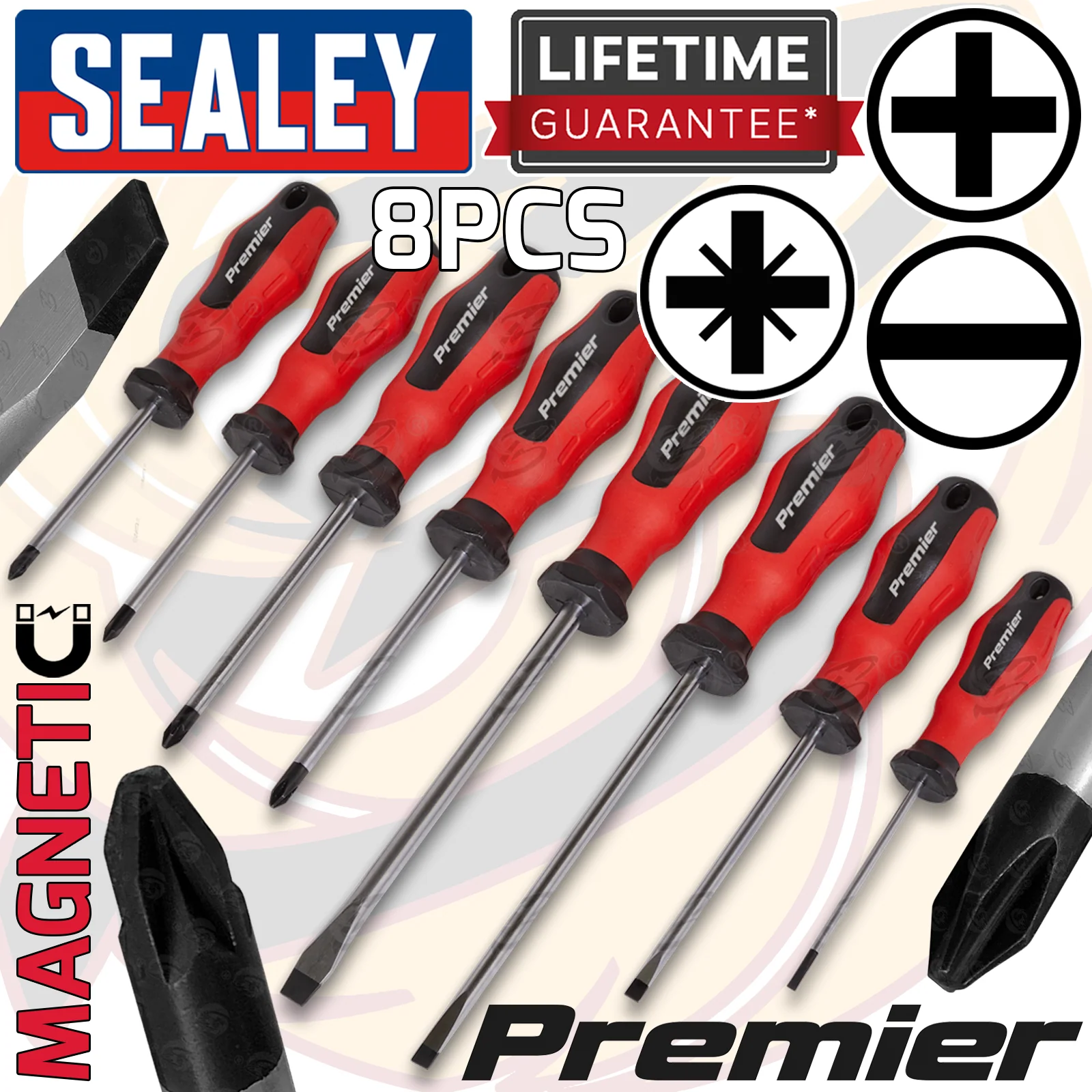 Sealey 8 Piece Magnetic Screwdrivers ( Slotted – PHillips – Pozidrive ) ( AK4331 )