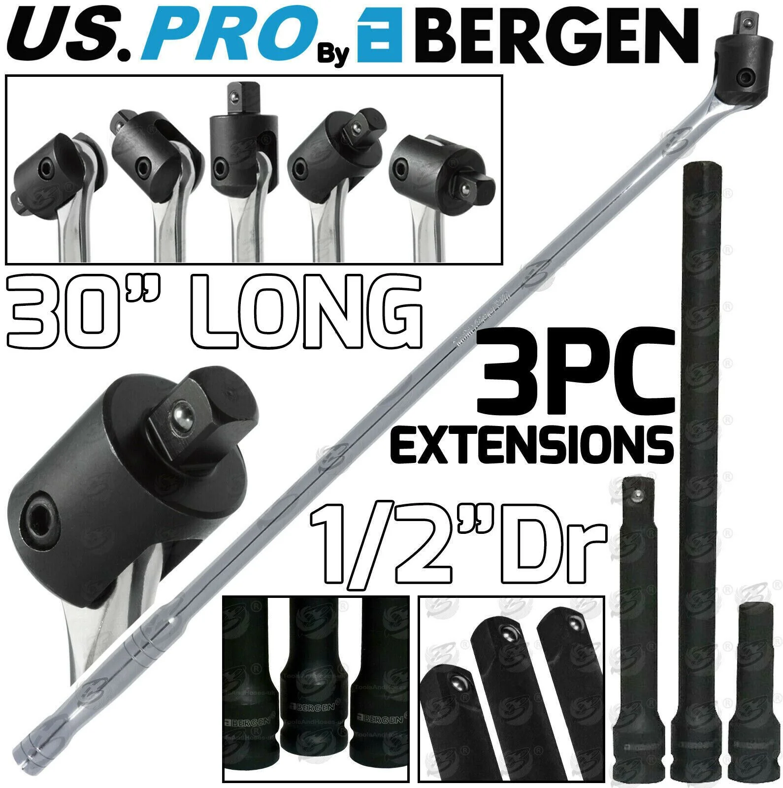US Pro Breaker Bar 1/2″ Drive 30″Long Strong Arm Power Bar 3 Piece Impact Extension Bar  2094 & 2086
