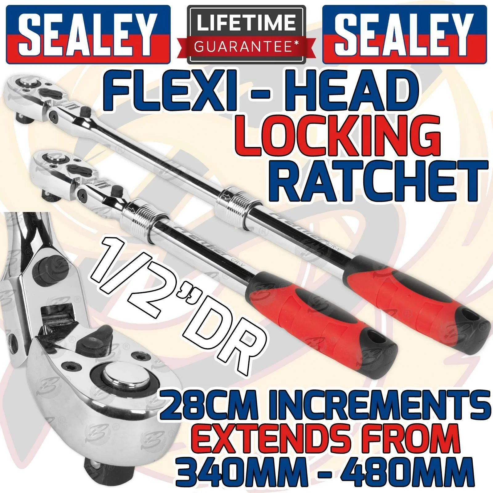 Sealey 1/2″ Drive 72 Tooth Locking Flexi Head Extendable Ratchet ( AK6682 )