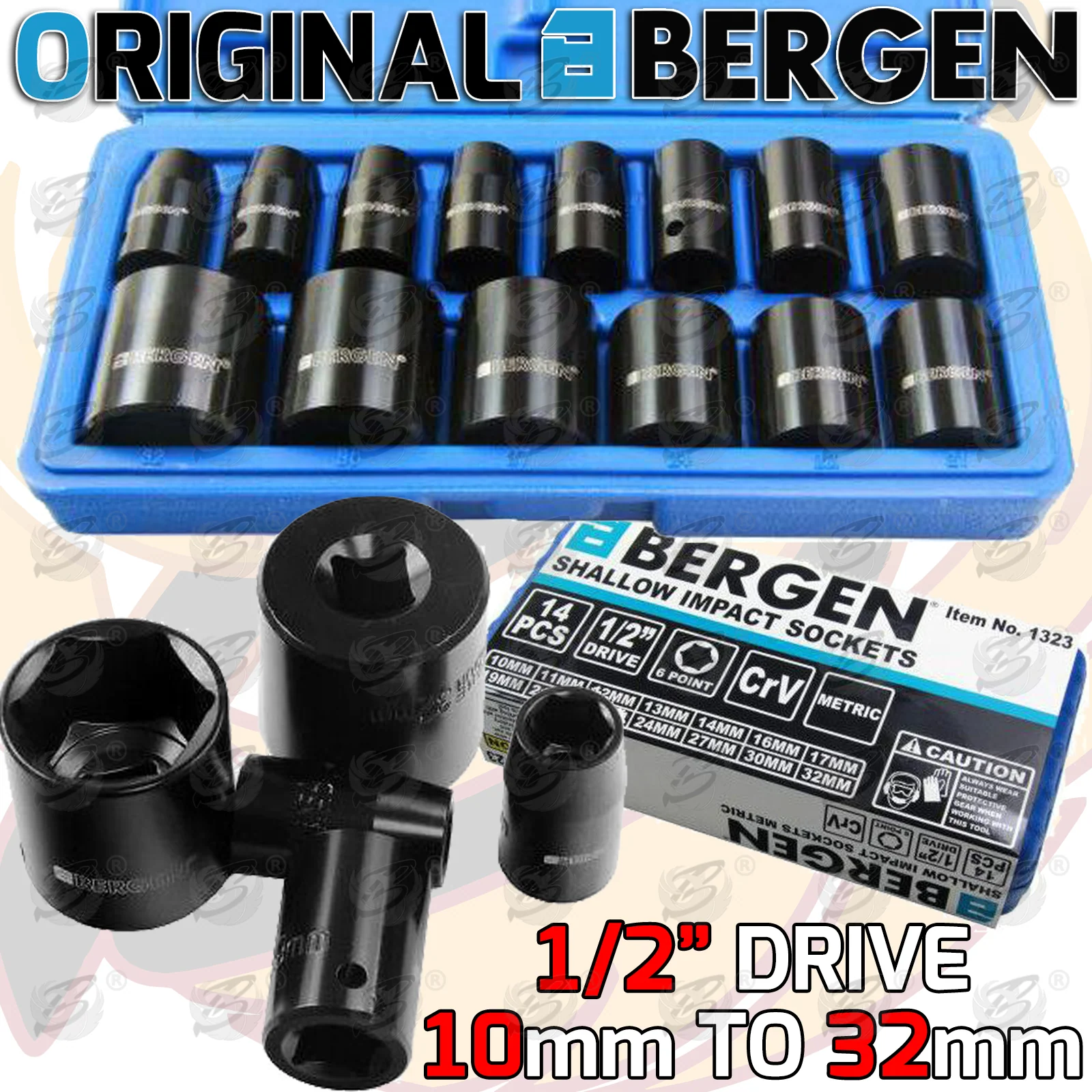 Bergen 14 Piece 1/2″ Drive 6 Point Shallow Impact Sockets 10mm – 32mm  1323