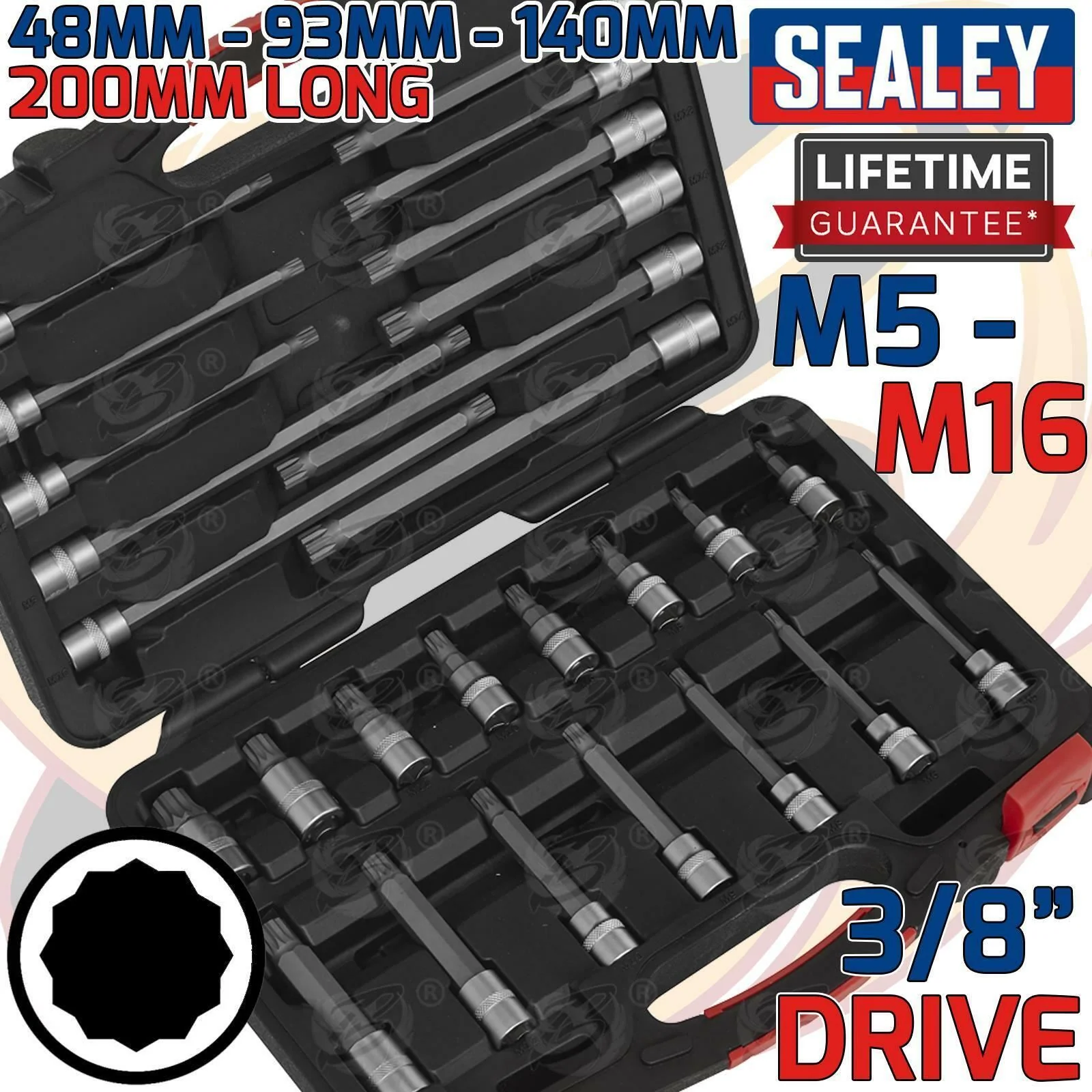 Sealey 26 Piece 3/8″ Drive Spline Bit Sockets M5 – M16 ( AK89002 )