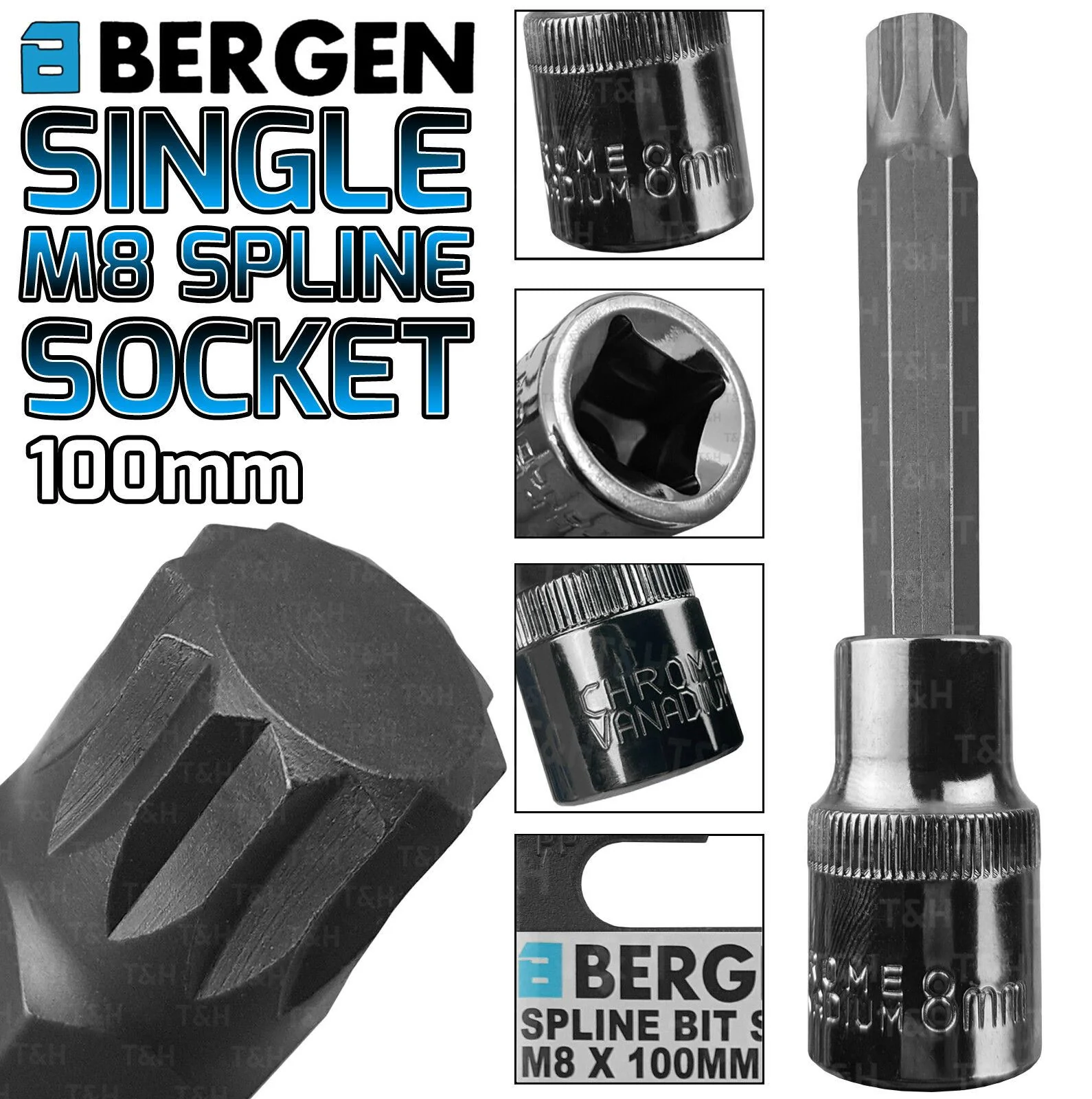 US PRO M8 1/2″ DRIVE 100MM LONG SPLINE BIT SOCKET ( SINGLE )