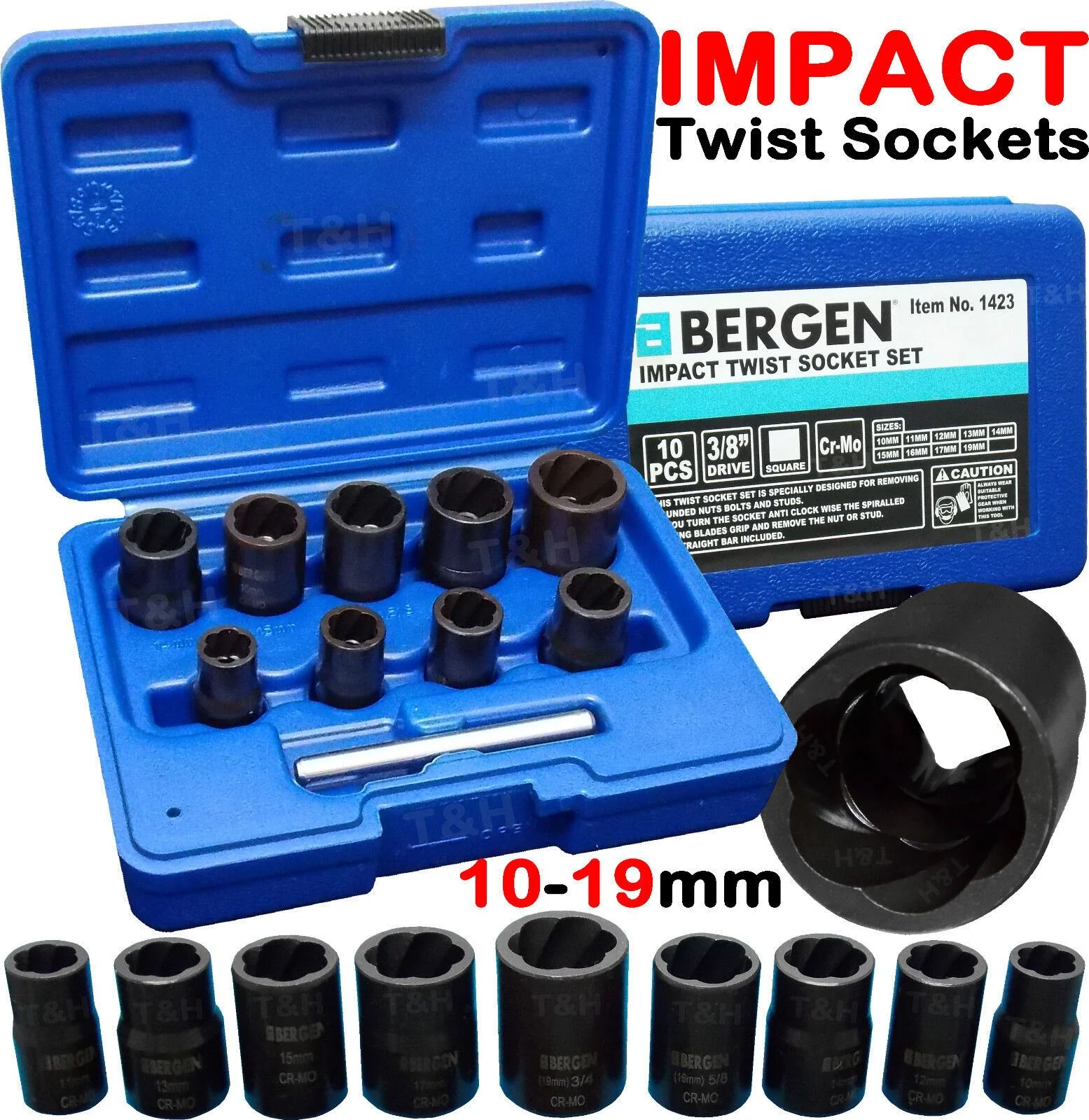 US Pro 10 Piece 3/8″ Drive Impact Twist Sockets 10mm – 19mm  3317