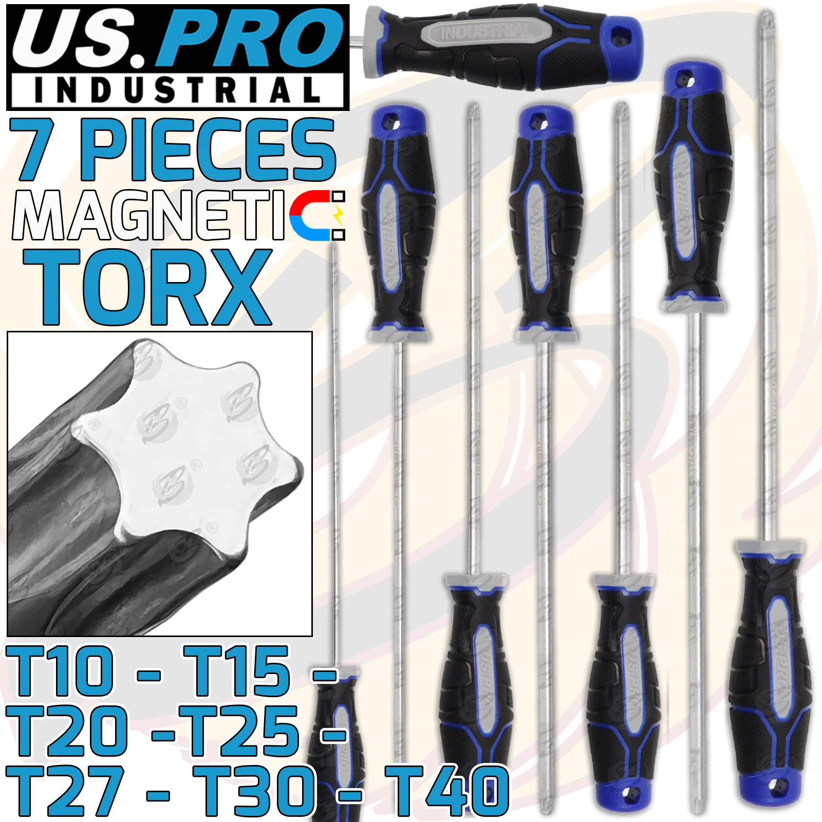 US Pro Industrial 7 Piece Magnetic Torx Screwdrivers T10 – T40  4609