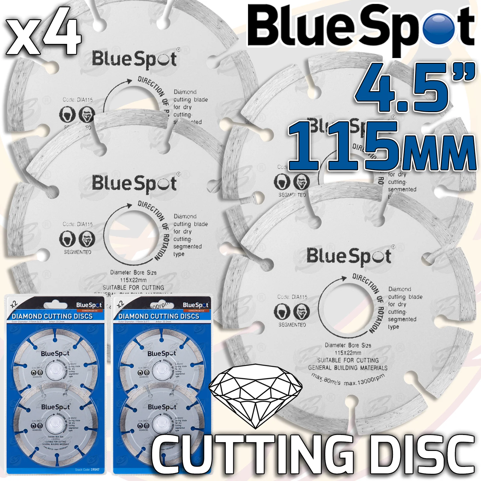 BLUESPOT 4.5″ ( 115MM ) DIAMOND CUTTING DISCS ( X 4 )
