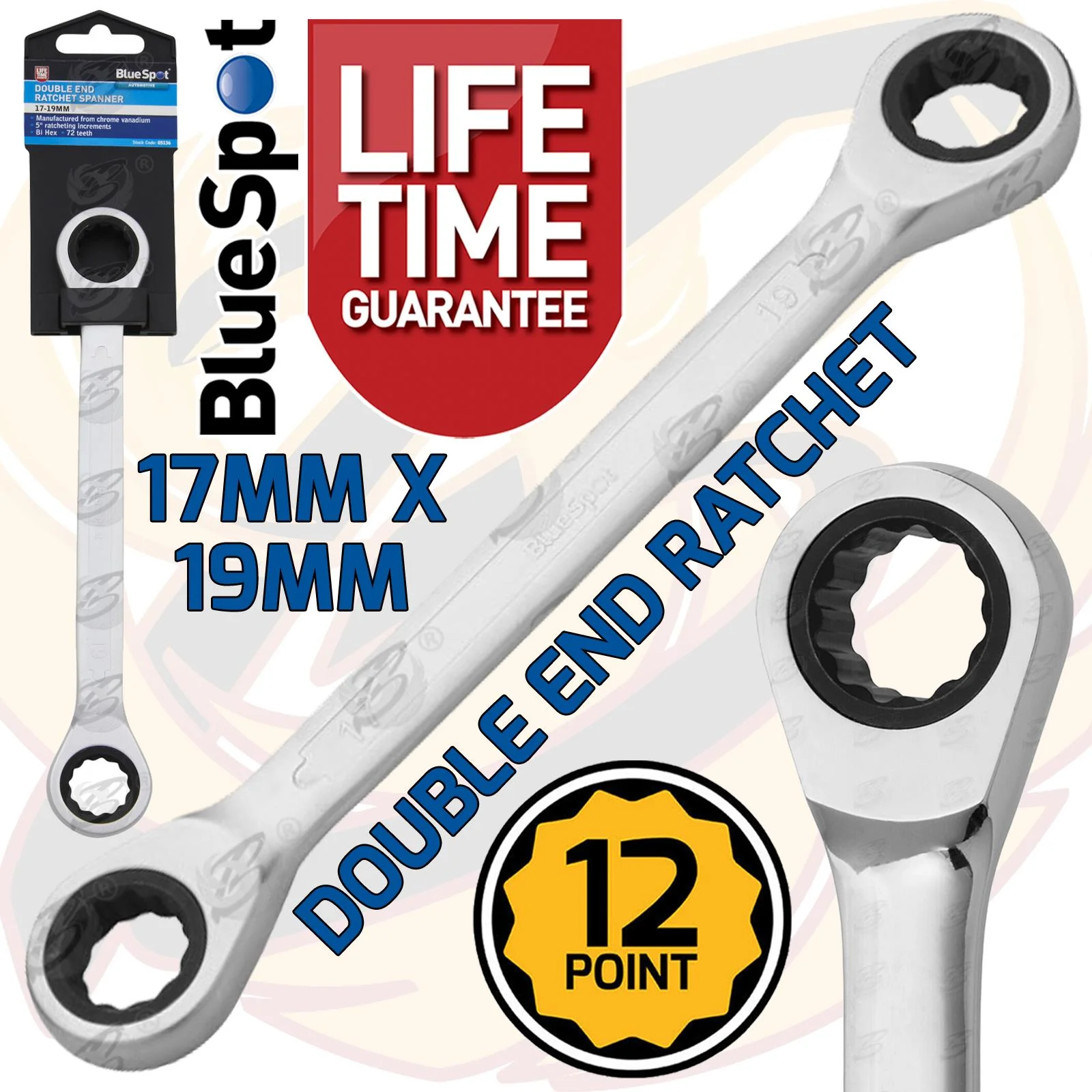 BlueSpot 17mm x 19mm 72 Tooth Double Ended Ratchet Spanner ( 05136 )
