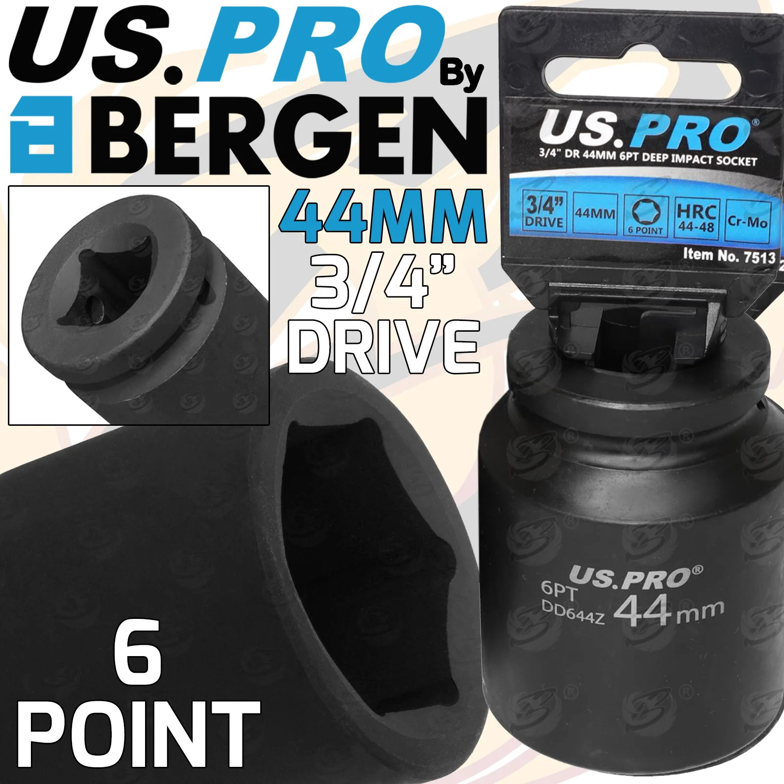 US Pro 44mm 3/4″ Drive 6 Point Deep Impact Socket  7513