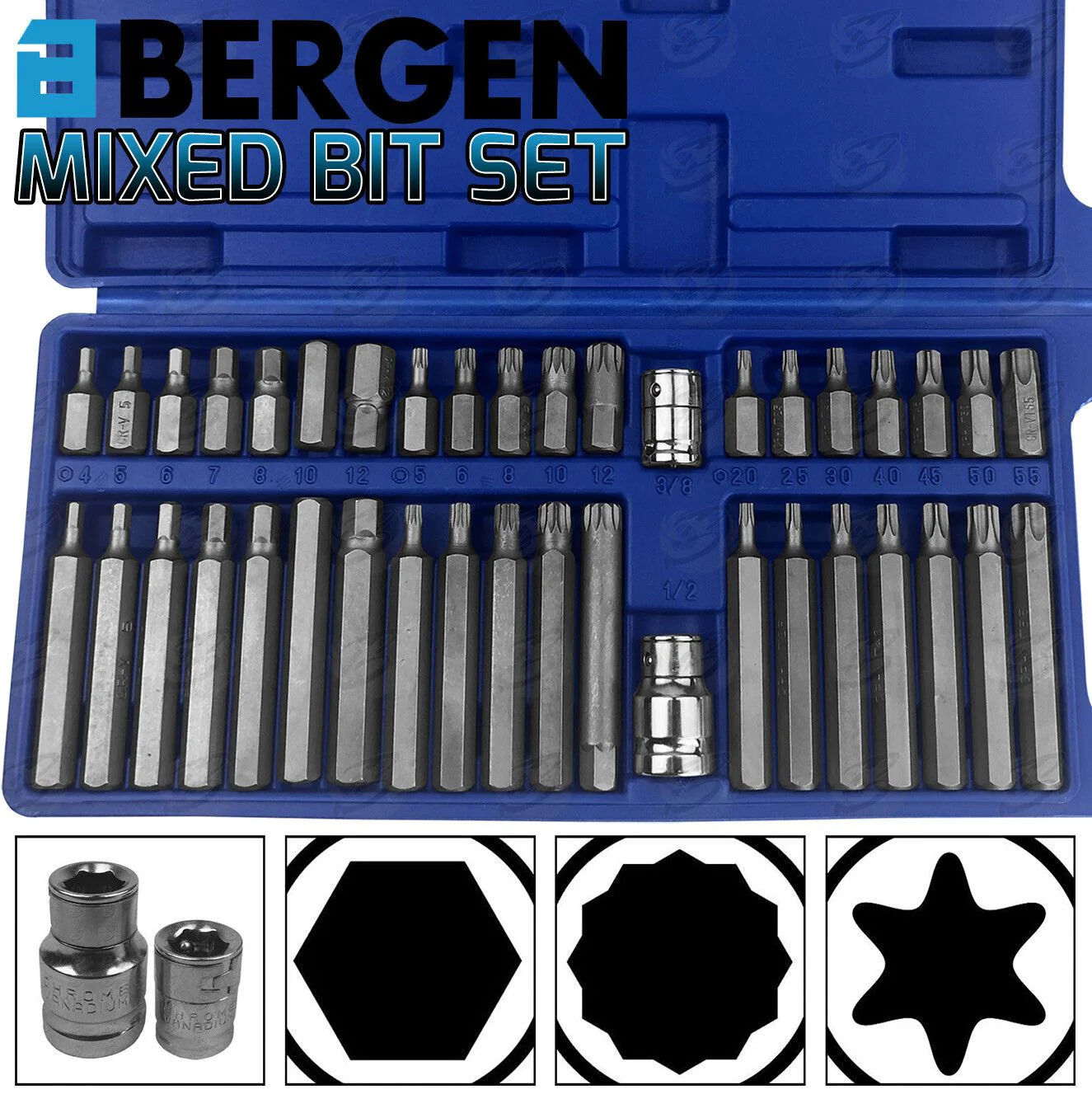 US Pro 40 Piece Hex – Torx – Spline Bit Sockets  2200