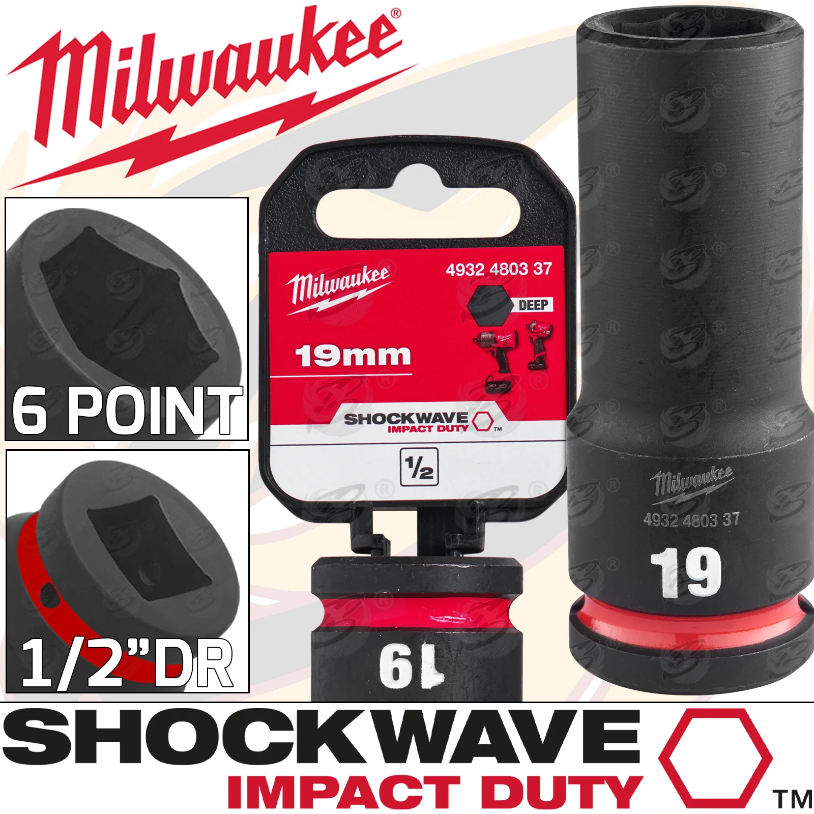 Milwaukee 19mm 1/2″ Drive 6 Point Deep Impact Socket ( 4932480337 )